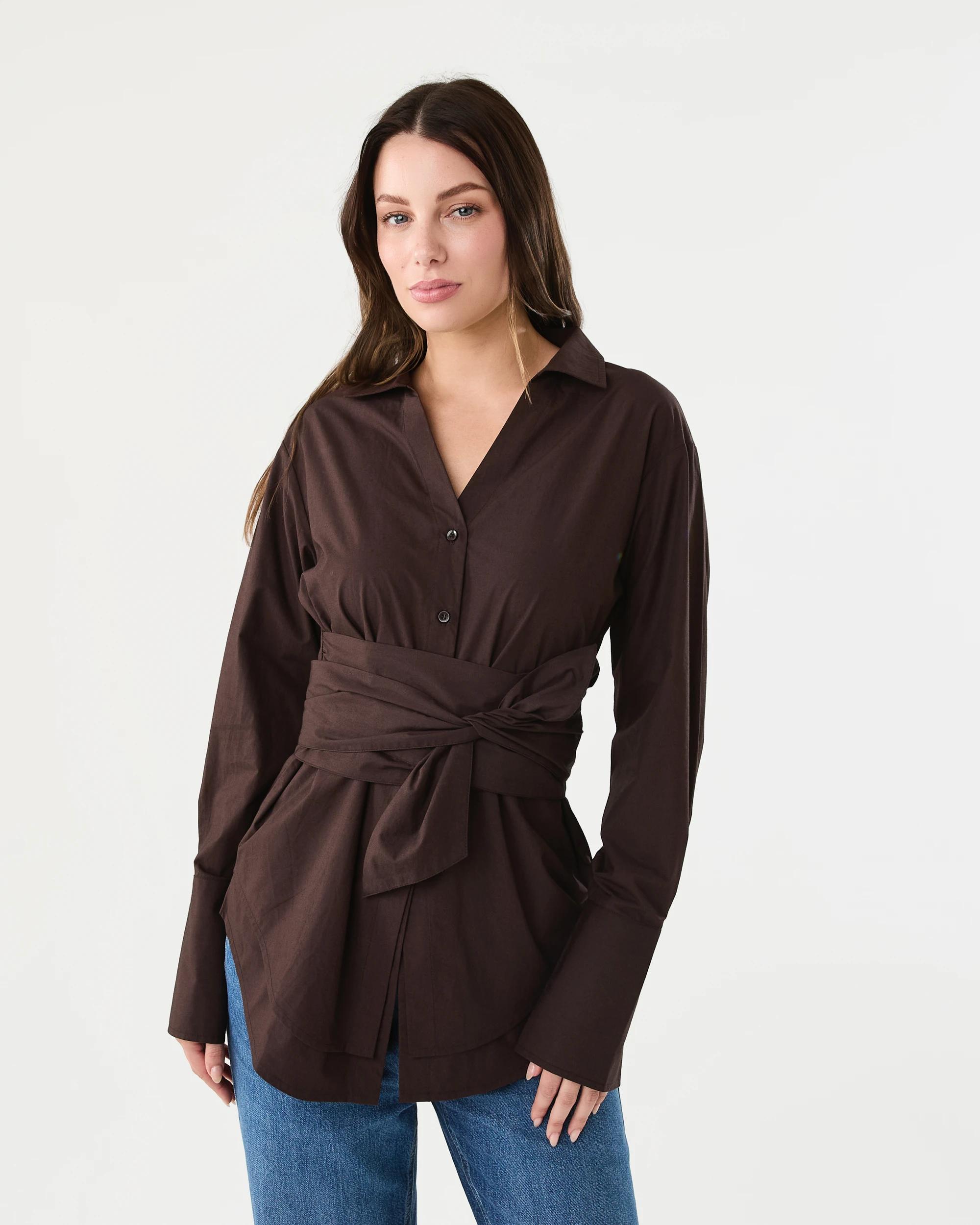 1 Long Sleeve Wrap Waist Shirt Melt Brown, 1 of 8