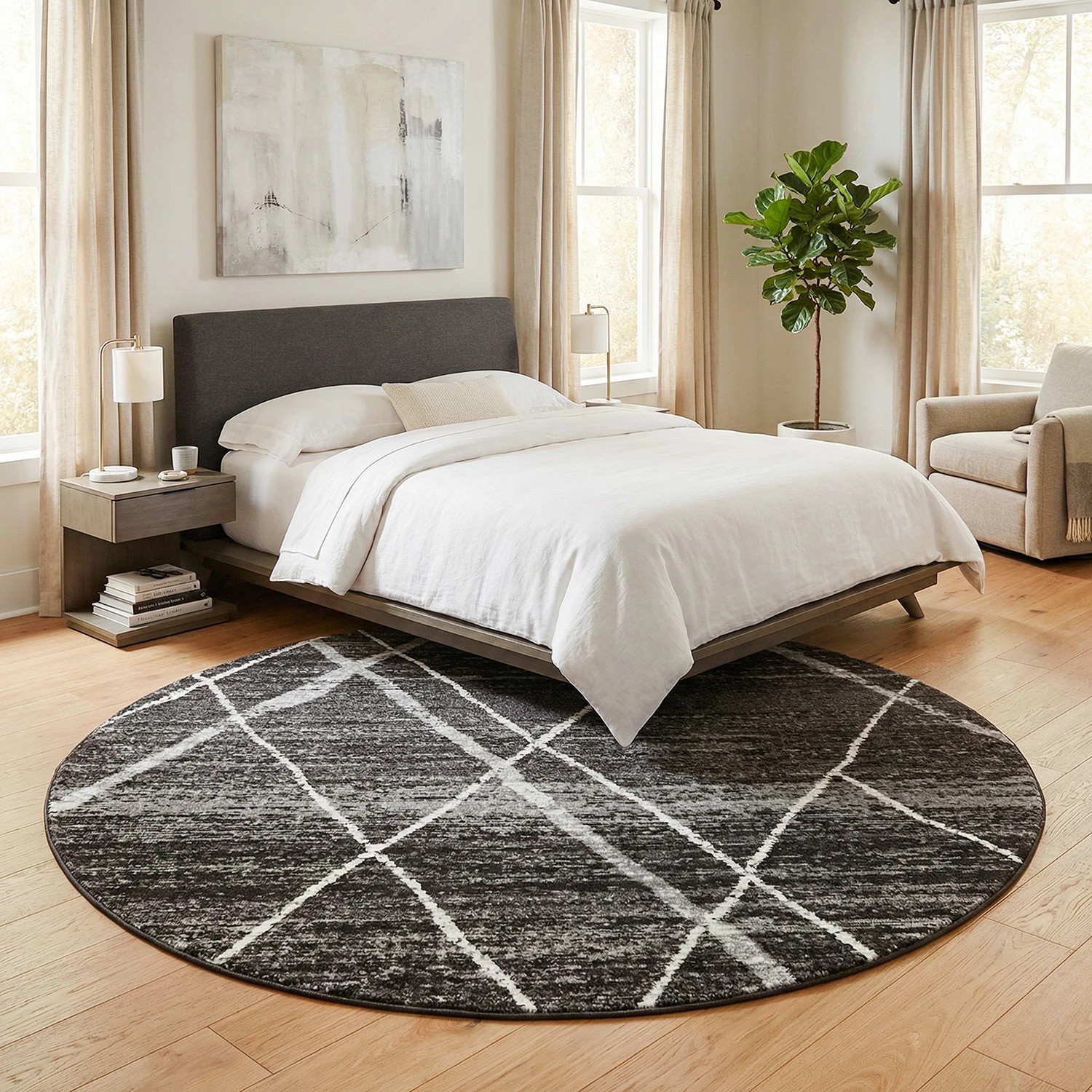 1 Common Ground Rugs Bluebay 452 240x240cm - Large Round Power Loomed Pet Friendly Rug - Charcoal, 1 of 5