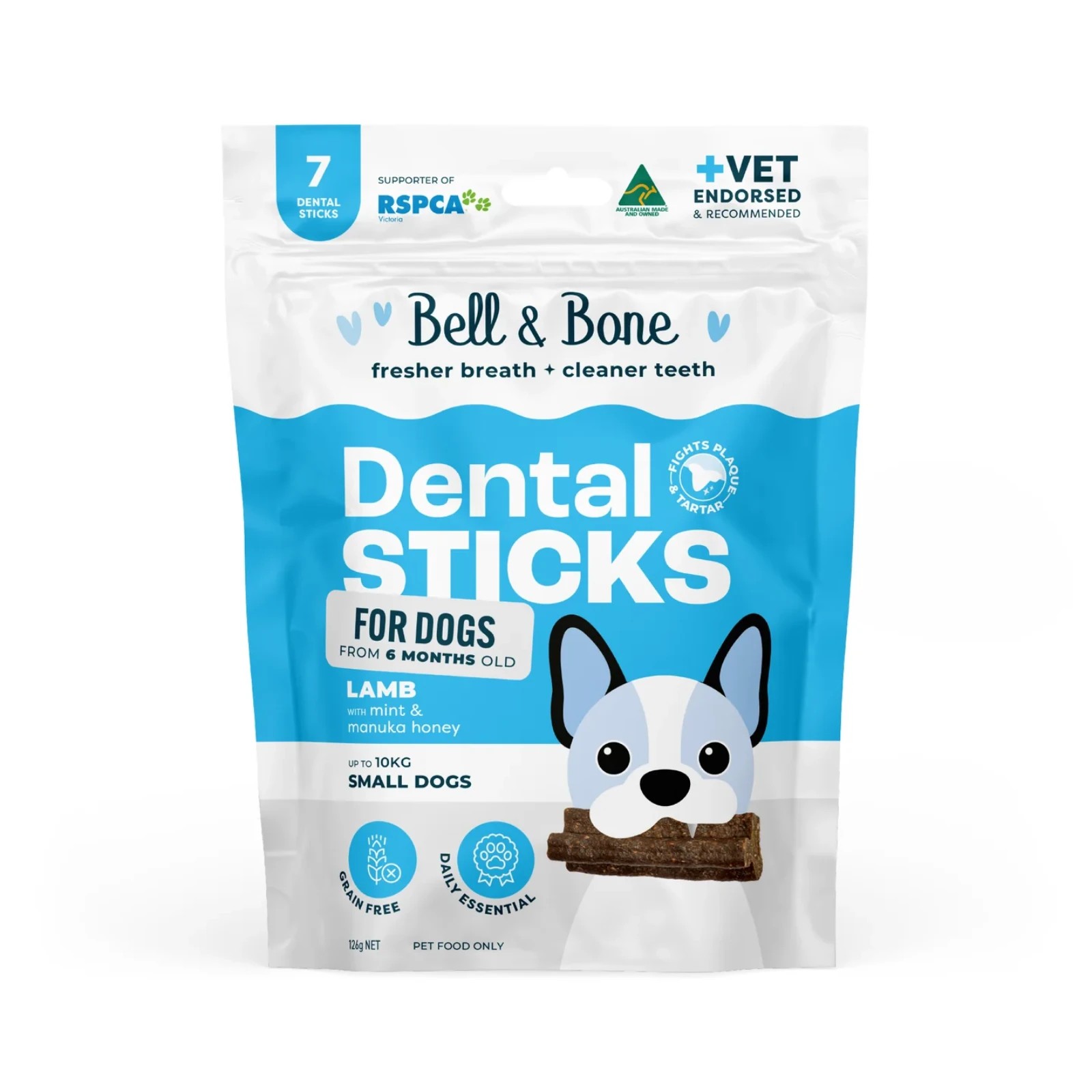 1 Bell And Bone Dental Sticks - Lamb, Mint And Manuka Honey Flavour For Dogs - Small, 1 of 2