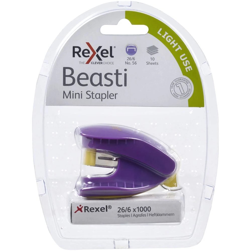 2 Rexel Beasti Mini Stapler Purple and Yellow, 2 of 2