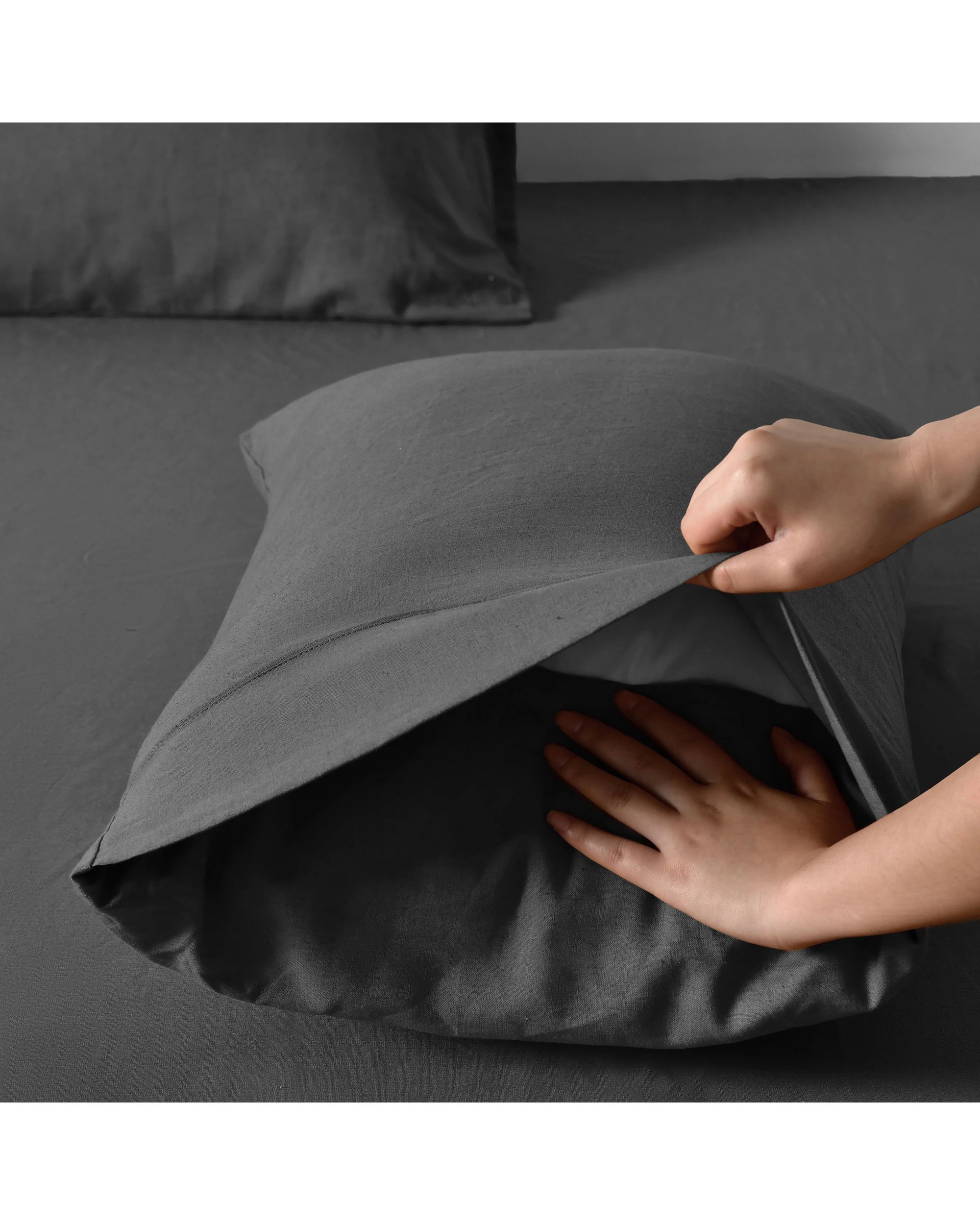 3 Dreamaker Linen Cotton King Pillowcase Twin Pack - Charcoal, 3 of 5