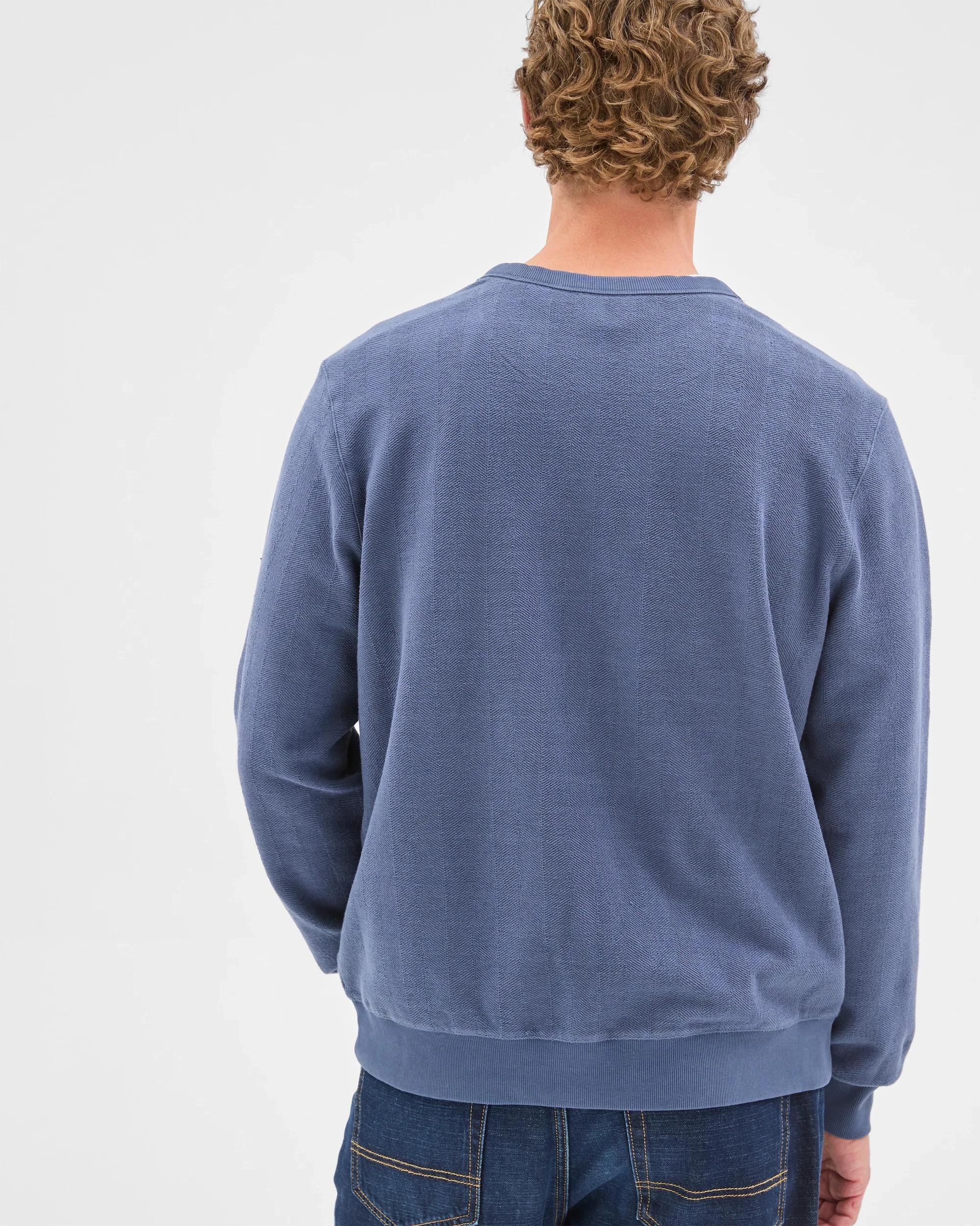 6 Target Man Australian Cotton Herringbone Long Sleeve Crew Neck Fleece Top BLUE STONE, 6 of 6