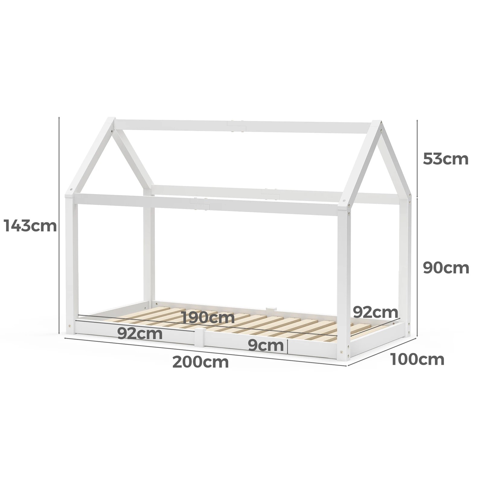 6 Alfordson Kids Bed Frame Wooden Timber Single House Frame Platform Rocco - White, 6 of 10