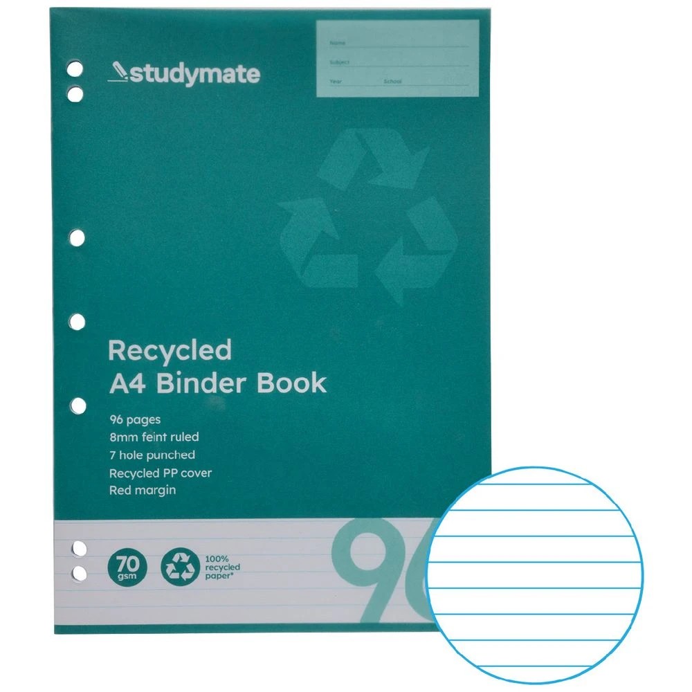 1 Studymate A4 Reycled Binder Book 96 Pages Green 96 Pages, 1 of 3