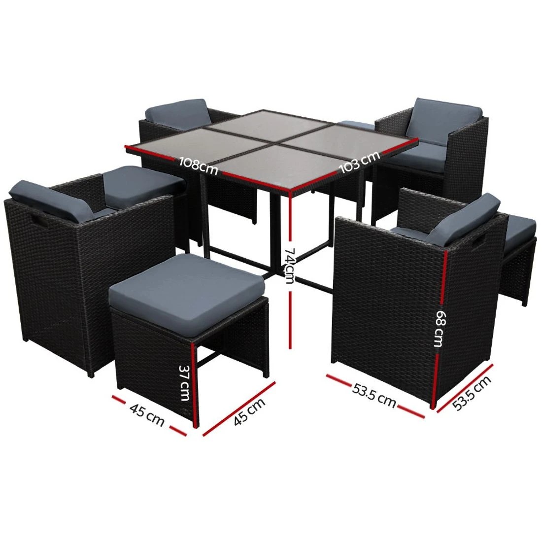 2 Gardeon Outdoor Dining Set 9 Piece Wicker Table Chairs Setting - Black, 2 of 6