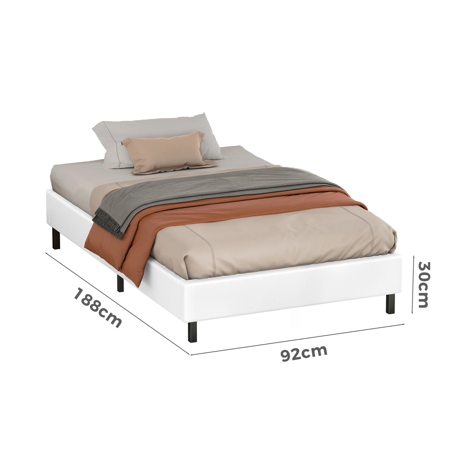 7 Alfordson Bed Frame Single Size Mattress Base Foundation Leather Basel - White, 7 of 10