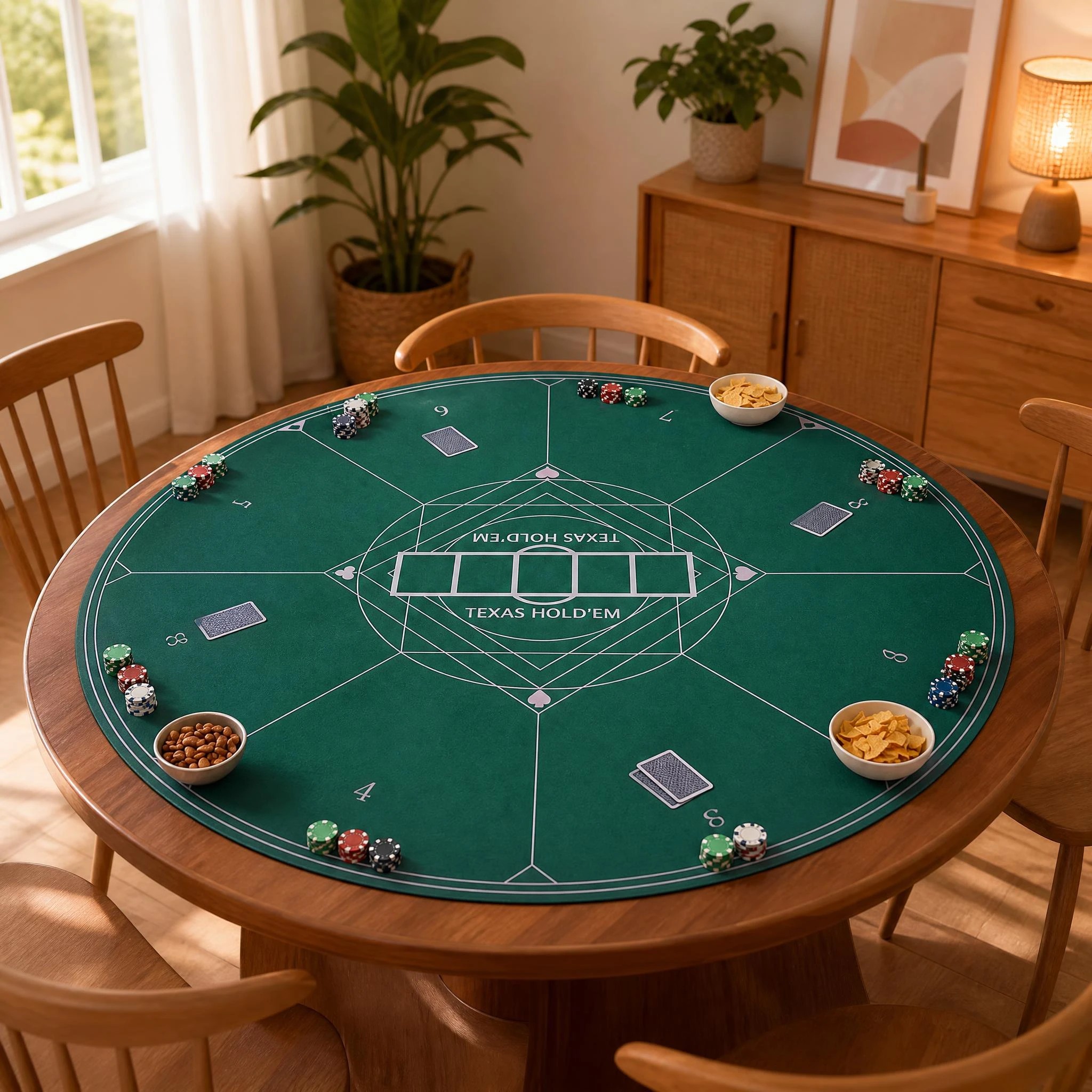2 Costway Round Poker Mat Texas Holdem 100cm Table Layout 8 Player Card Game Table Top, 2 of 6