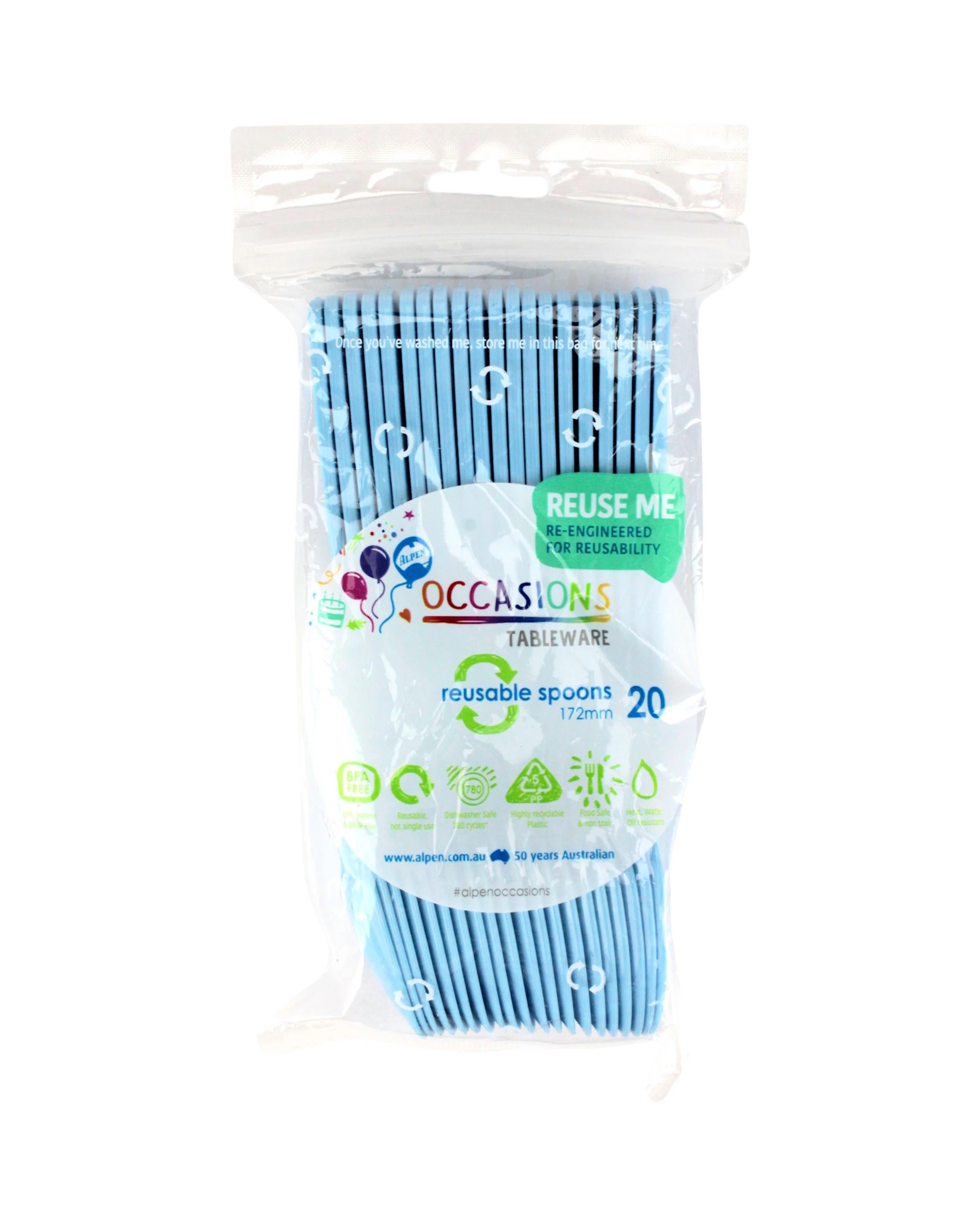 2 Alpen Reusable Spoons Pack of 20 - Ice Light Blue - Light Blue, 2 of 3