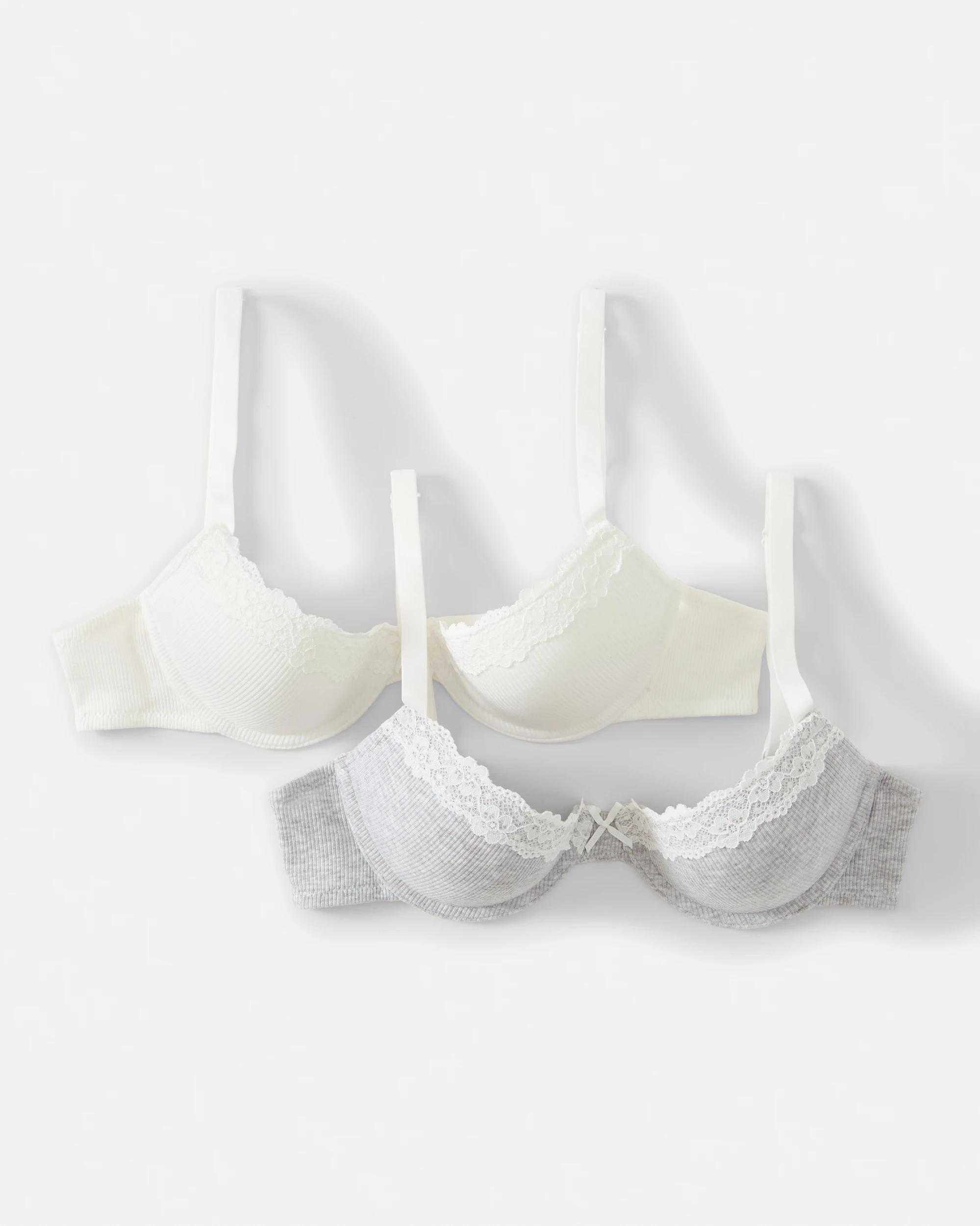 1 2 Pack Push-up Rib Lace Bra SILVER MARLE, OFF WHITE