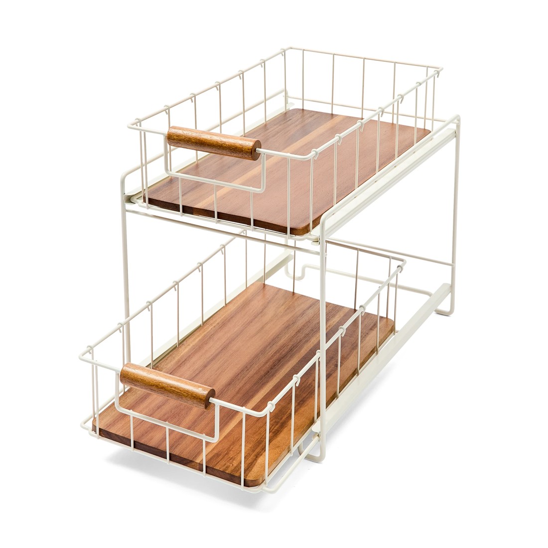 4 Off White and Acacia 2 Tier Drawers, 4 of 10