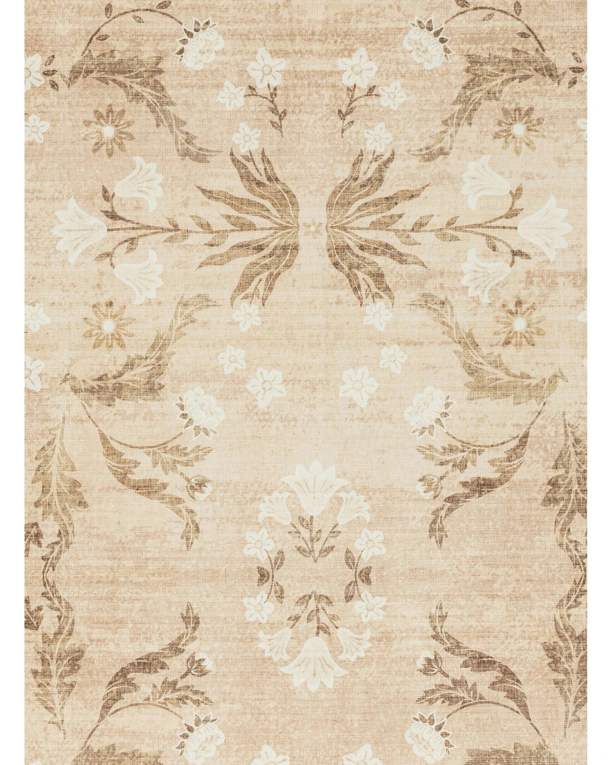 7 Loopsie Rosas Vintage Floral Washable Rug-220cm x 150cm - Beige, 7 of 8