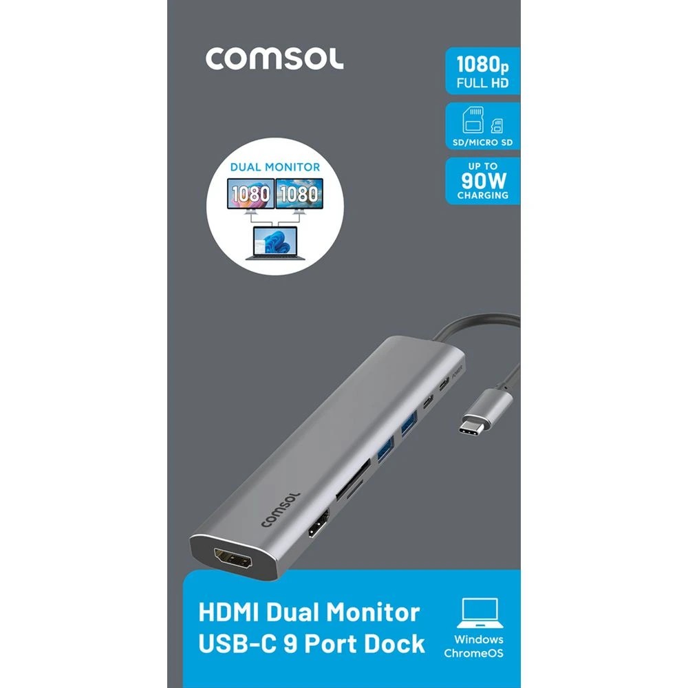 2 Comsol USB-C to Dual HDMI 1080p Adapter with SD Card Reader, 2 of 5