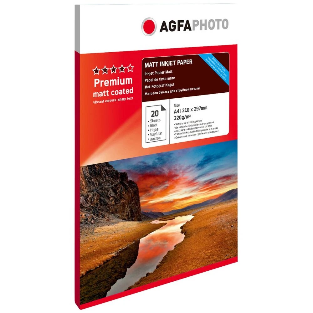 1 AGFA A4 Matte Double Sided Photo Paper Inkjet 220gsm 20 Pack, 1 of 1