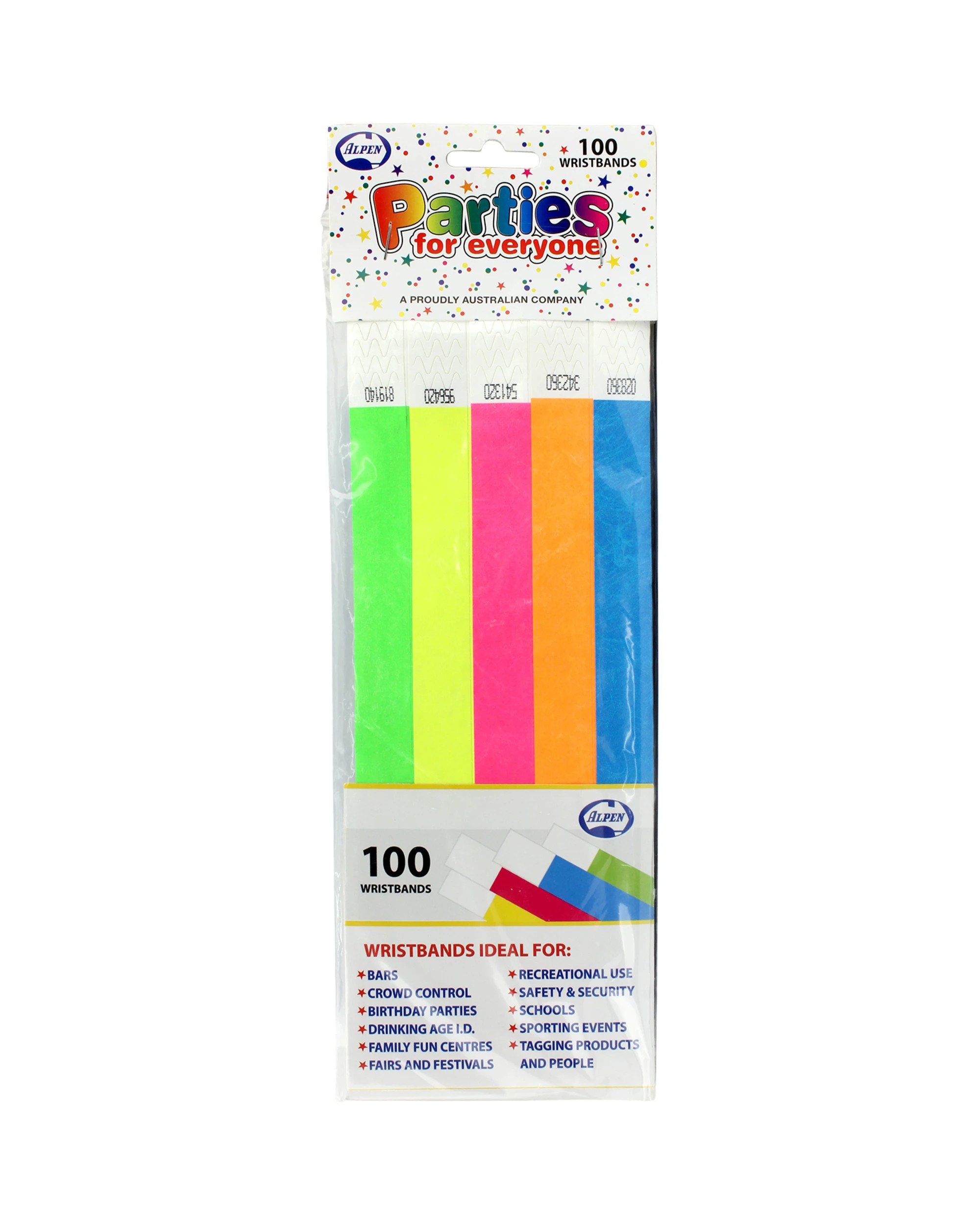 1 Alpen Assorted Neon Tyvek Wristbands Pack of 100 - Assorted, 1 of 1