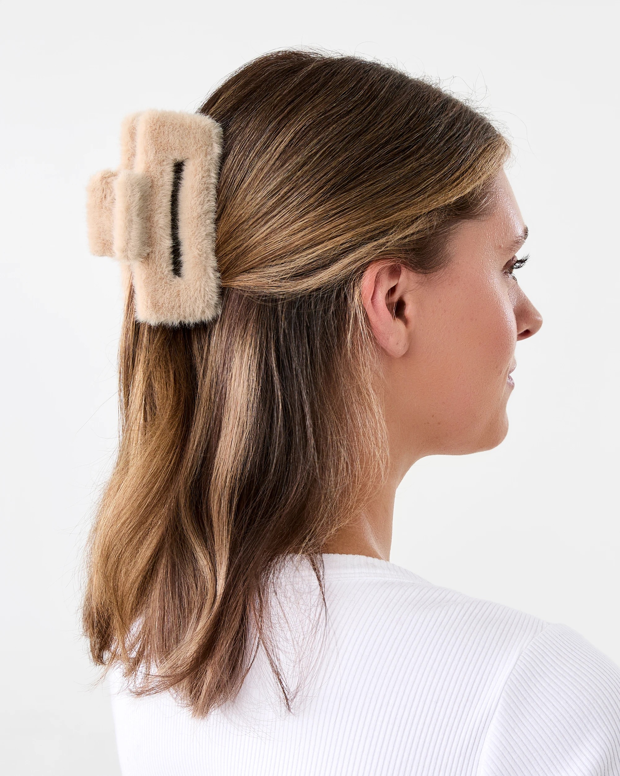3 Brown Faux Fur Rectangle Claw Hair Clip, 3 of 4