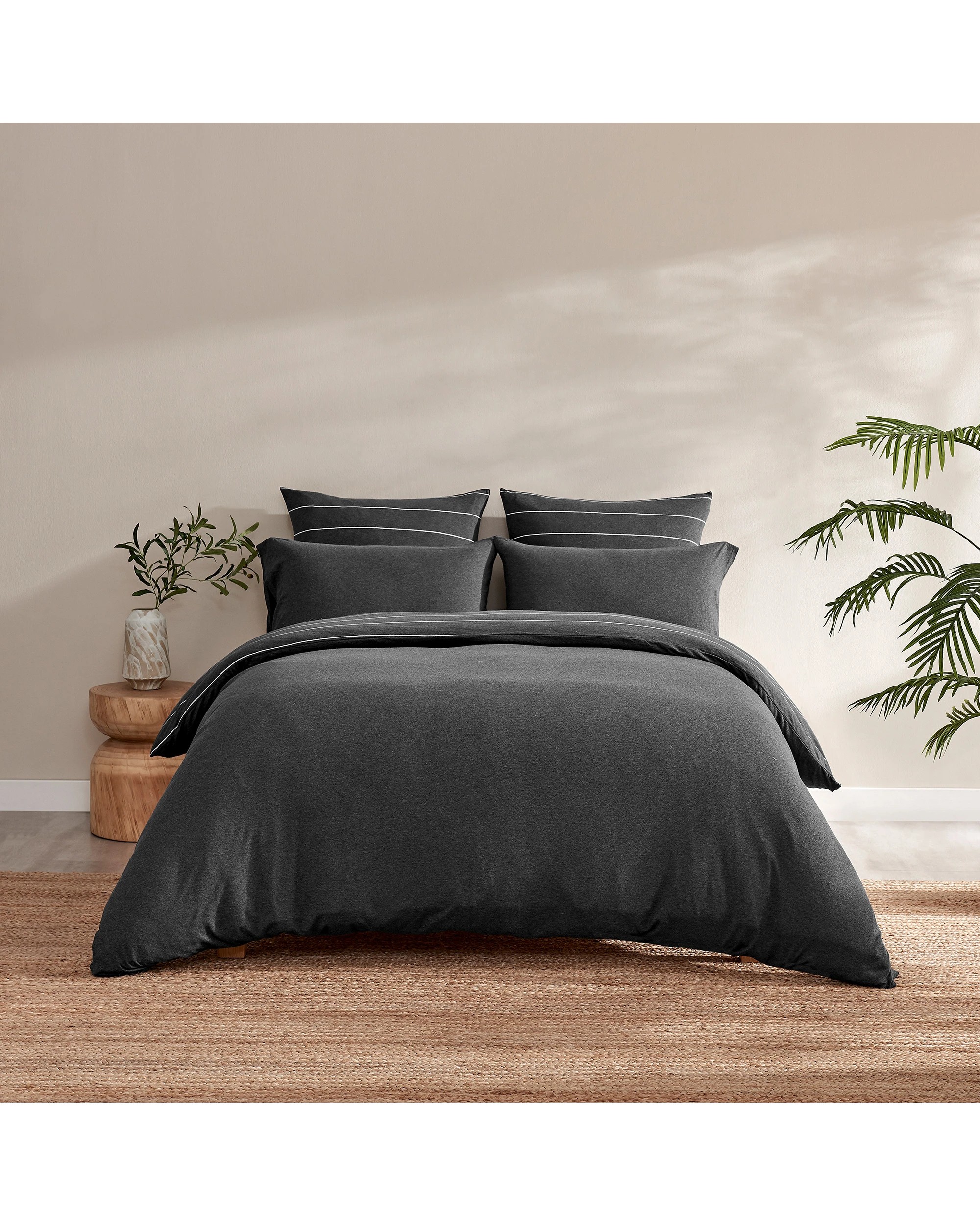 10 Dreamaker Jersey Luxe 100% Cotton Reversible Quilt Cover Set Charcoal - Super King Bed - Charcoal, 10 of 10