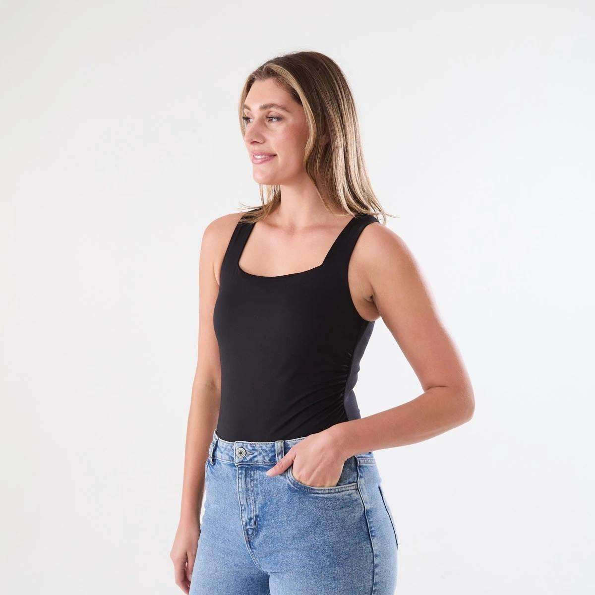 3 Sleeveless Straight Neck Bodysuit BLACK, 3 of 6