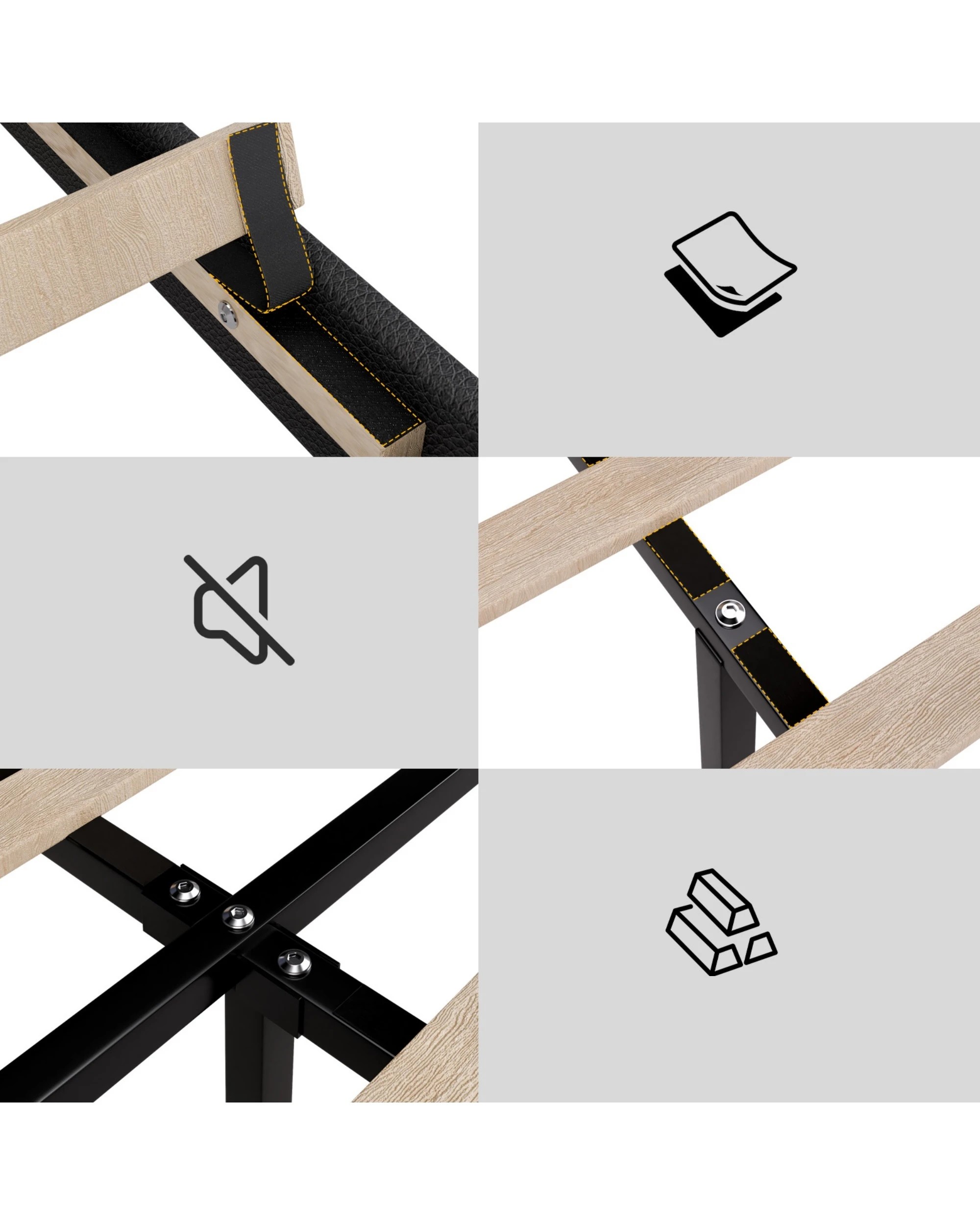 5 Advwin Bed Frame Single Size Mattress Base Upholstered Platform - Black, 5 of 7