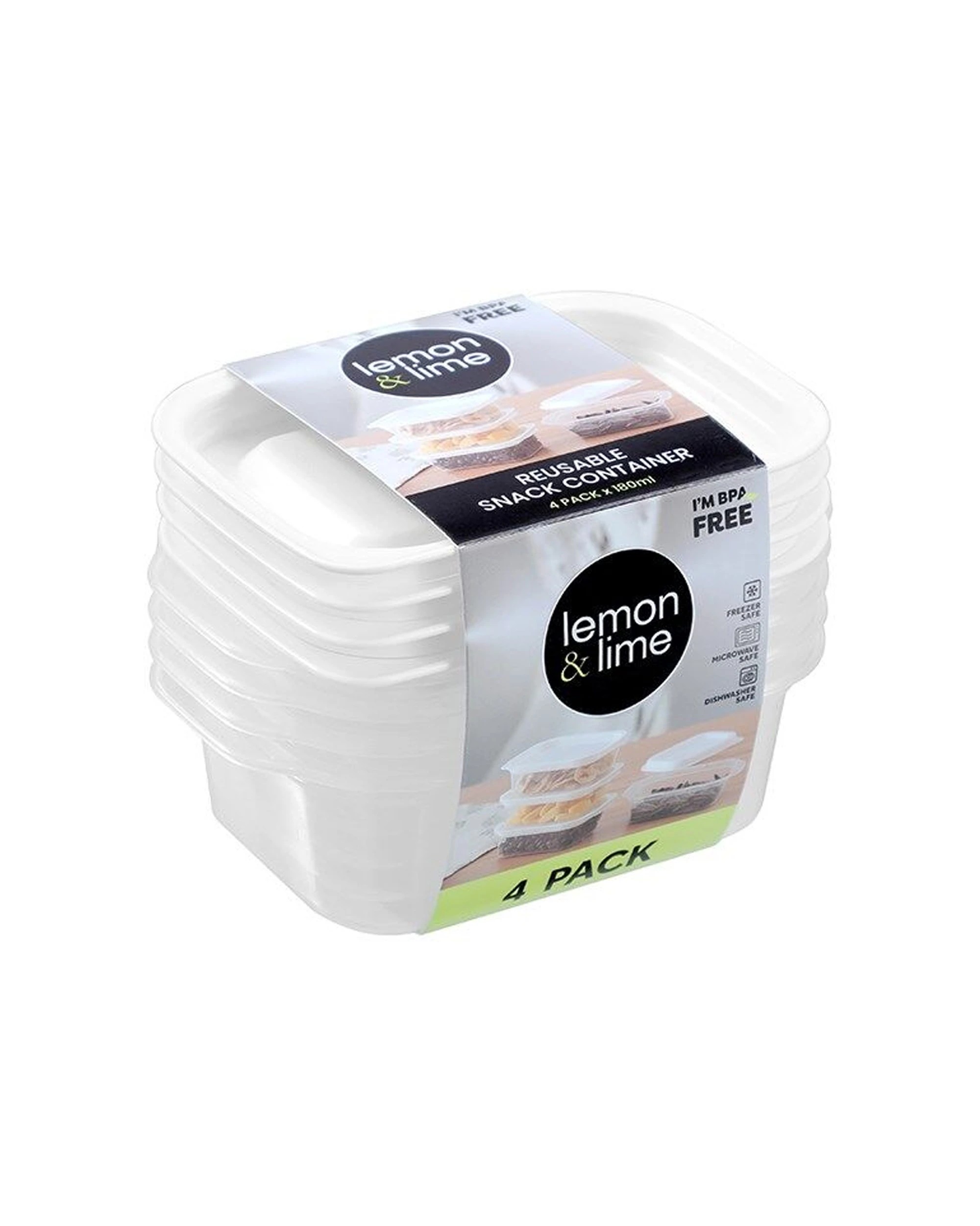 2 Lemon & Lime 12x 4PC Reusable Portable Rectangular Lunch Snack Container Set - White, 2 of 6