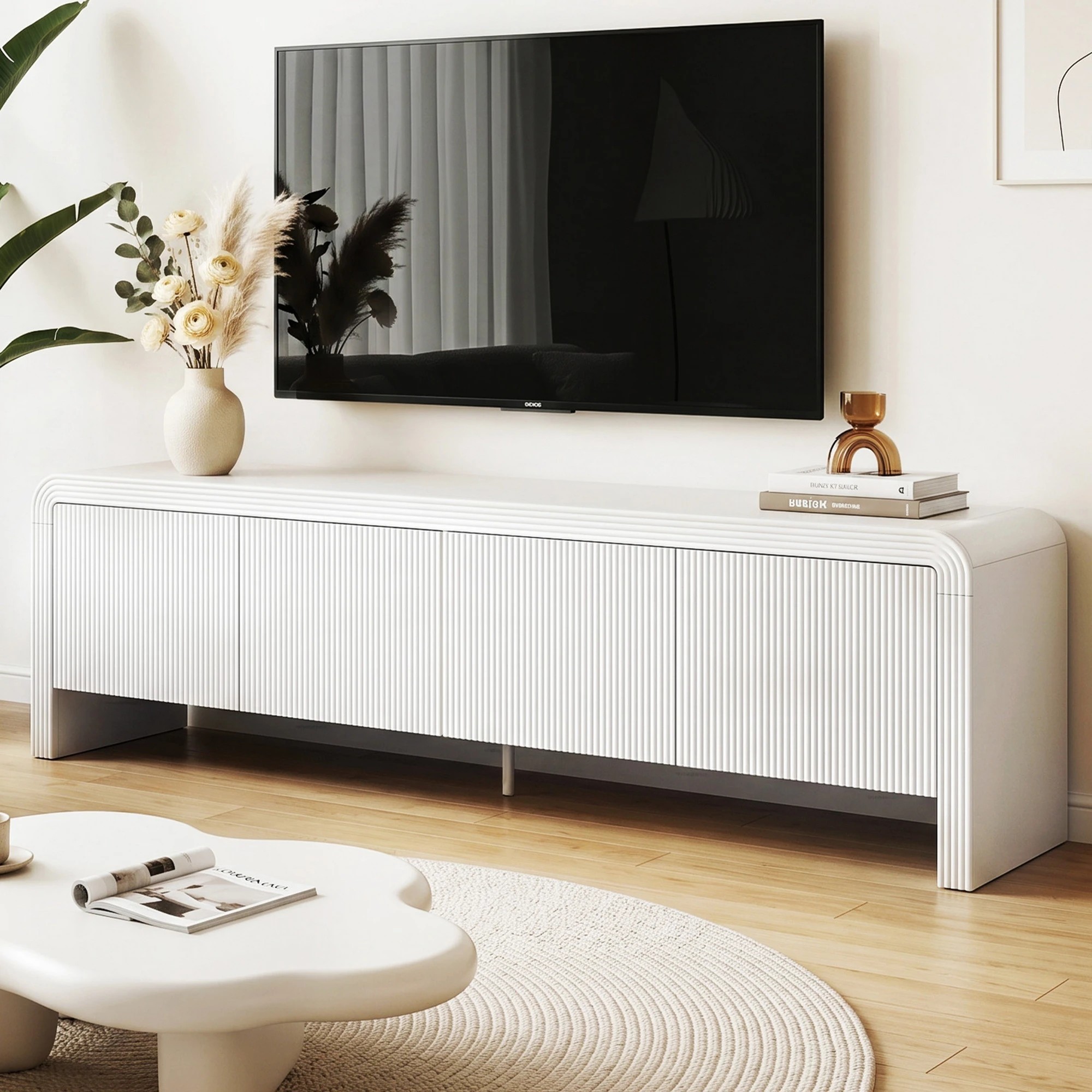 9 Artiss TV Unit Storage Cabinet Fluted Style Rounded Corner - White, 9 of 9