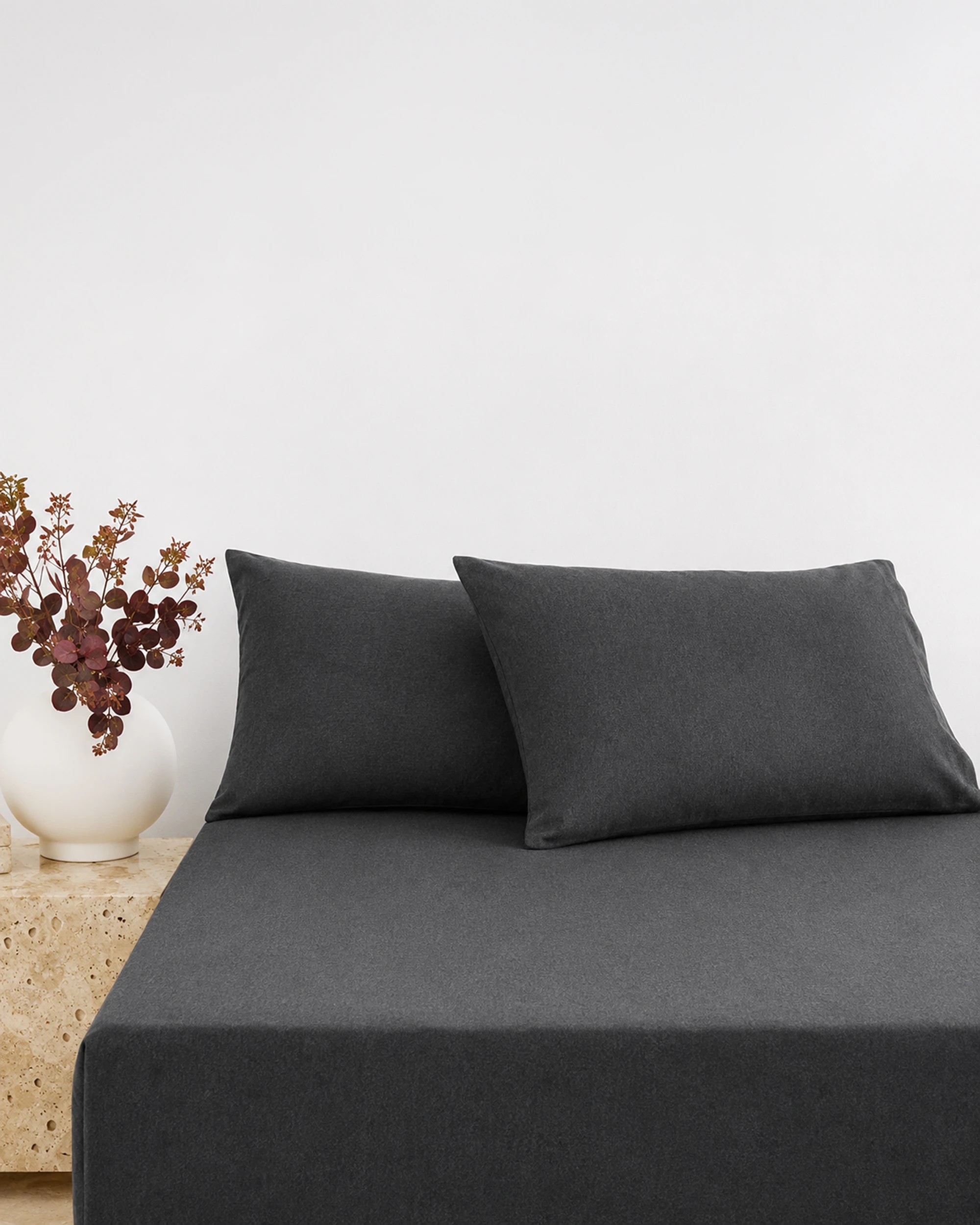 1 BedT Organica - Organic Cotton and Tencel Blend Jersey Knit Fitted Sheet and Pillowcase Set - Single Bed - Charcoal, 1 of 2