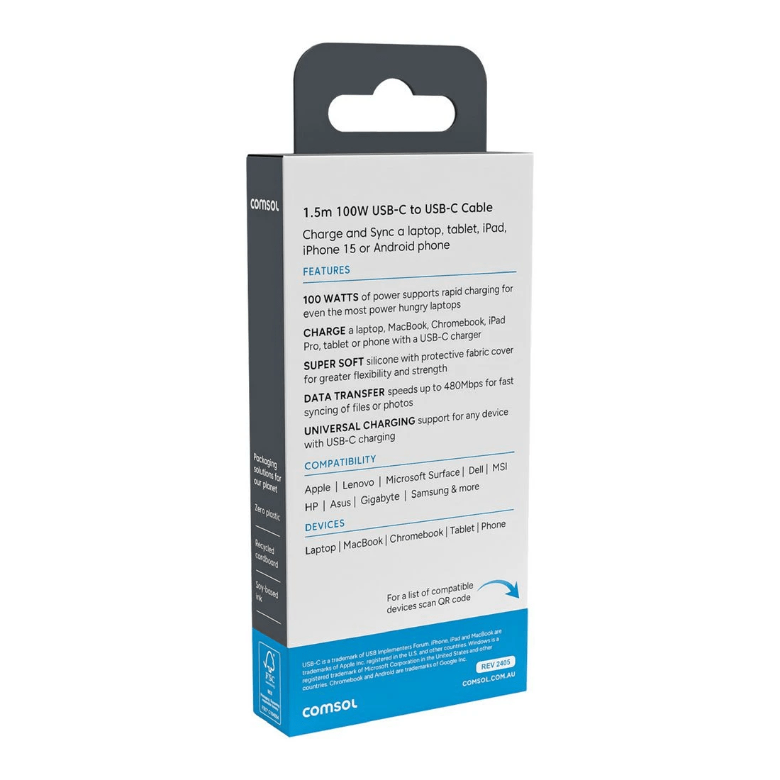 3 Comsol USB-C Cable 100W 1.5m White, 3 of 3