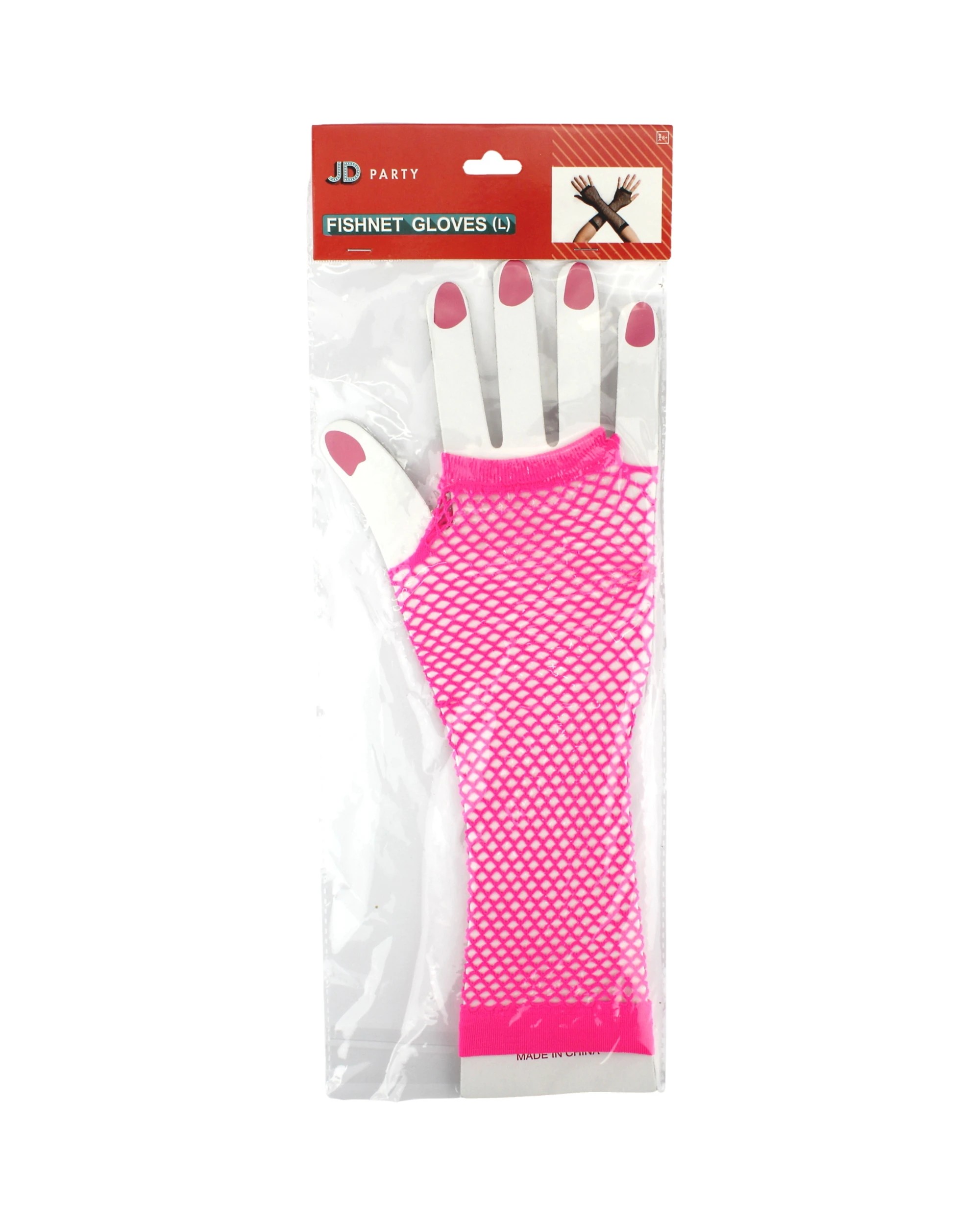 2 JD Party Neon Hot Fingerless Fishnet Gloves - One Size - Pink, 2 of 2