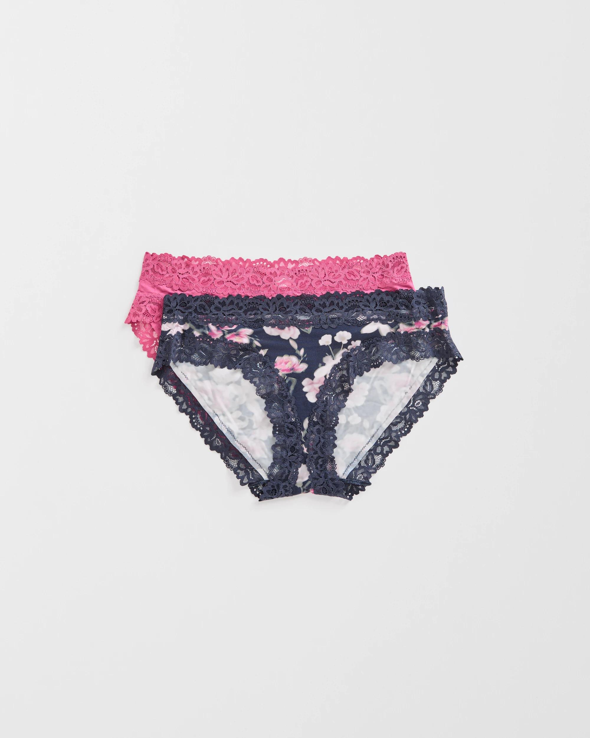 1 Target Woman Modal and Lace 2 Pack Bikini Briefs BLURRED FLORAL NAVY/RED VIOLET, 1 of 4