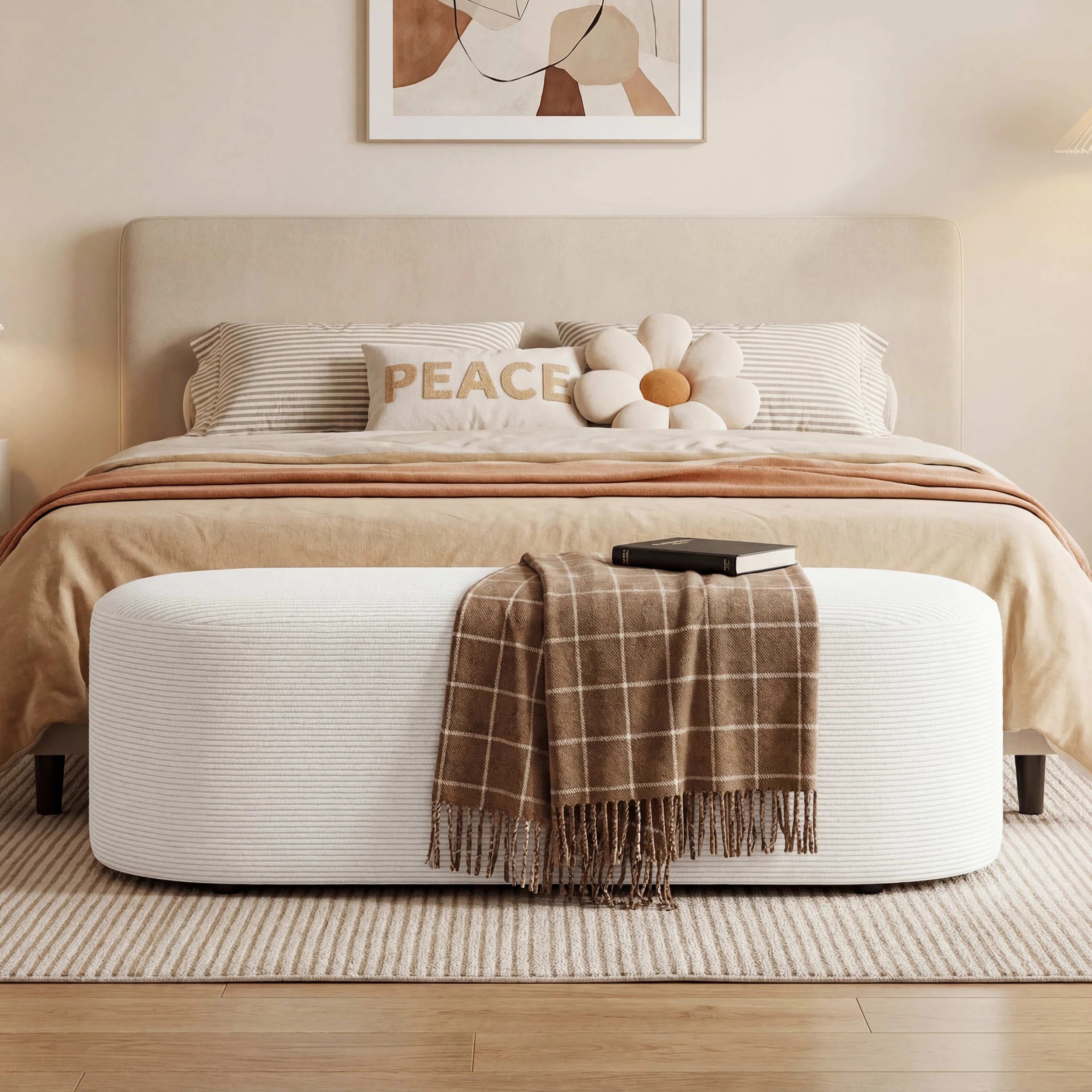 3 Costway Upholstered Ottoman Bench 120cm Modern Ottoman Foot Stool End of Bed Stool Entryway Footrest, 3 of 4