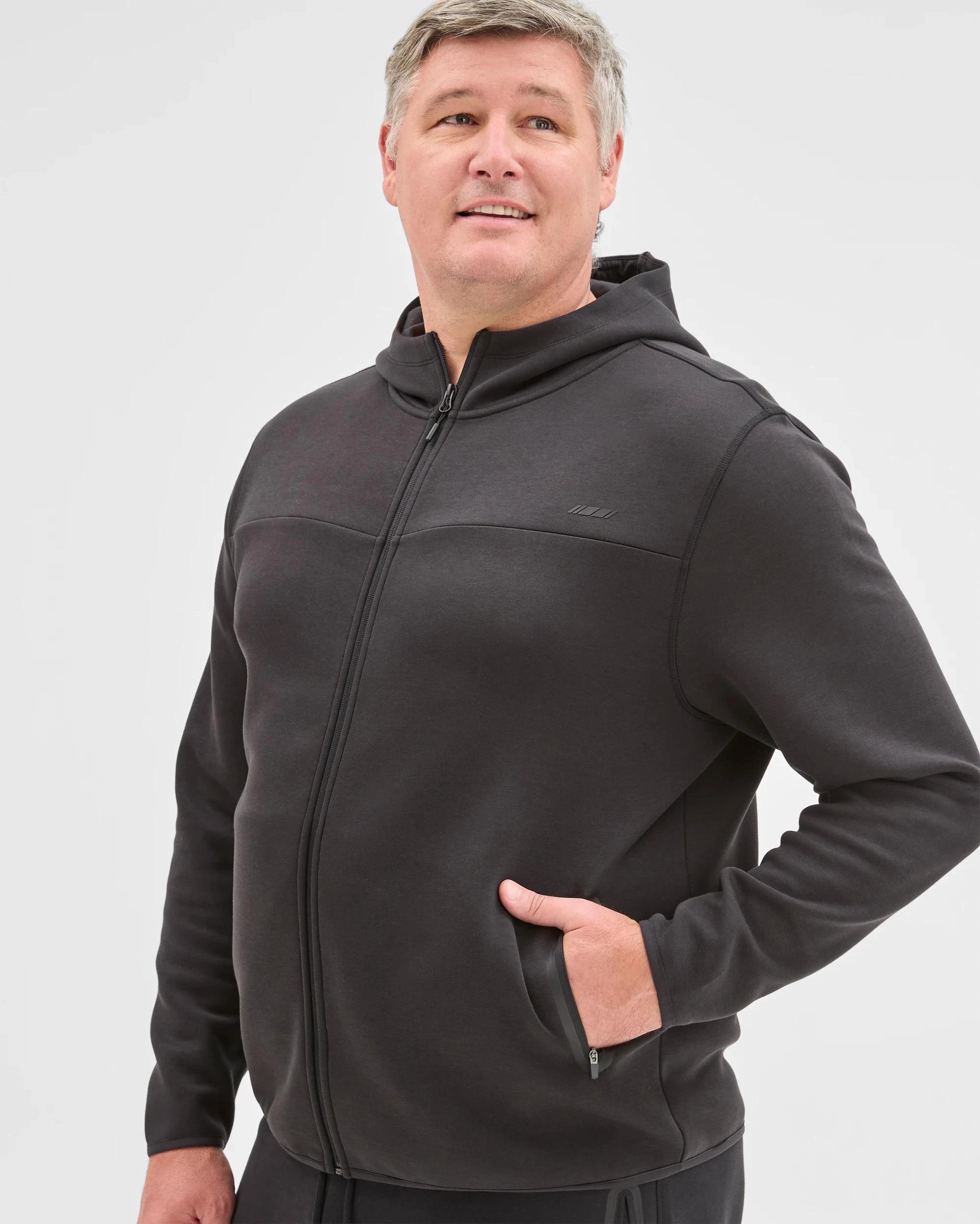 3 Target Man Plus Size Australian Cotton Blend Active Zip Through Fleece Hoodie BLACK, 3 of 5