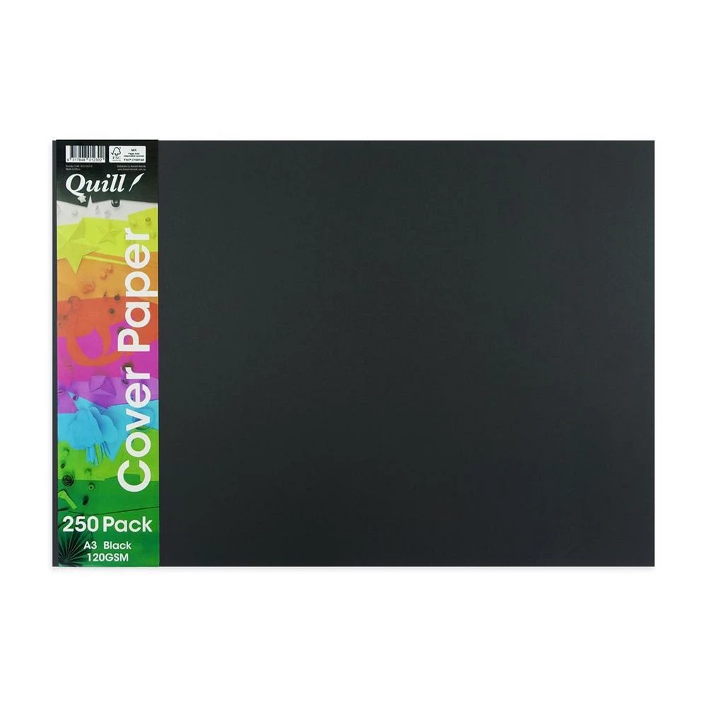 3 Quill A3 120gsm School Cover Paper Black 250 Sheet, 3 of 3