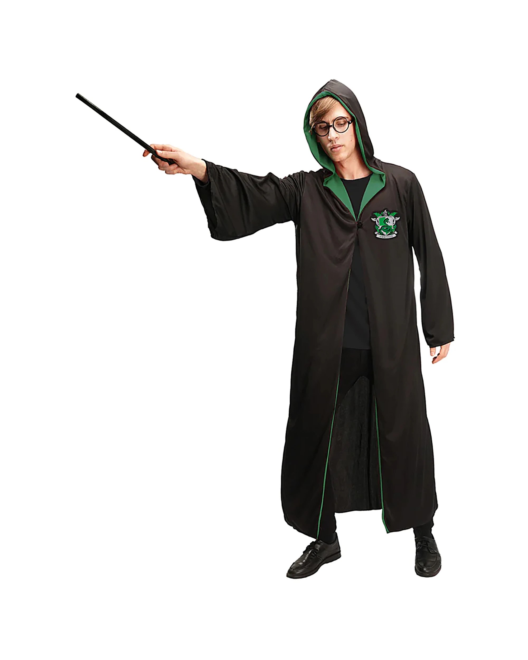 1 JD Party Adult Green Hooded Wizard Robe With Glasses - One Size - Green, 1 of 3