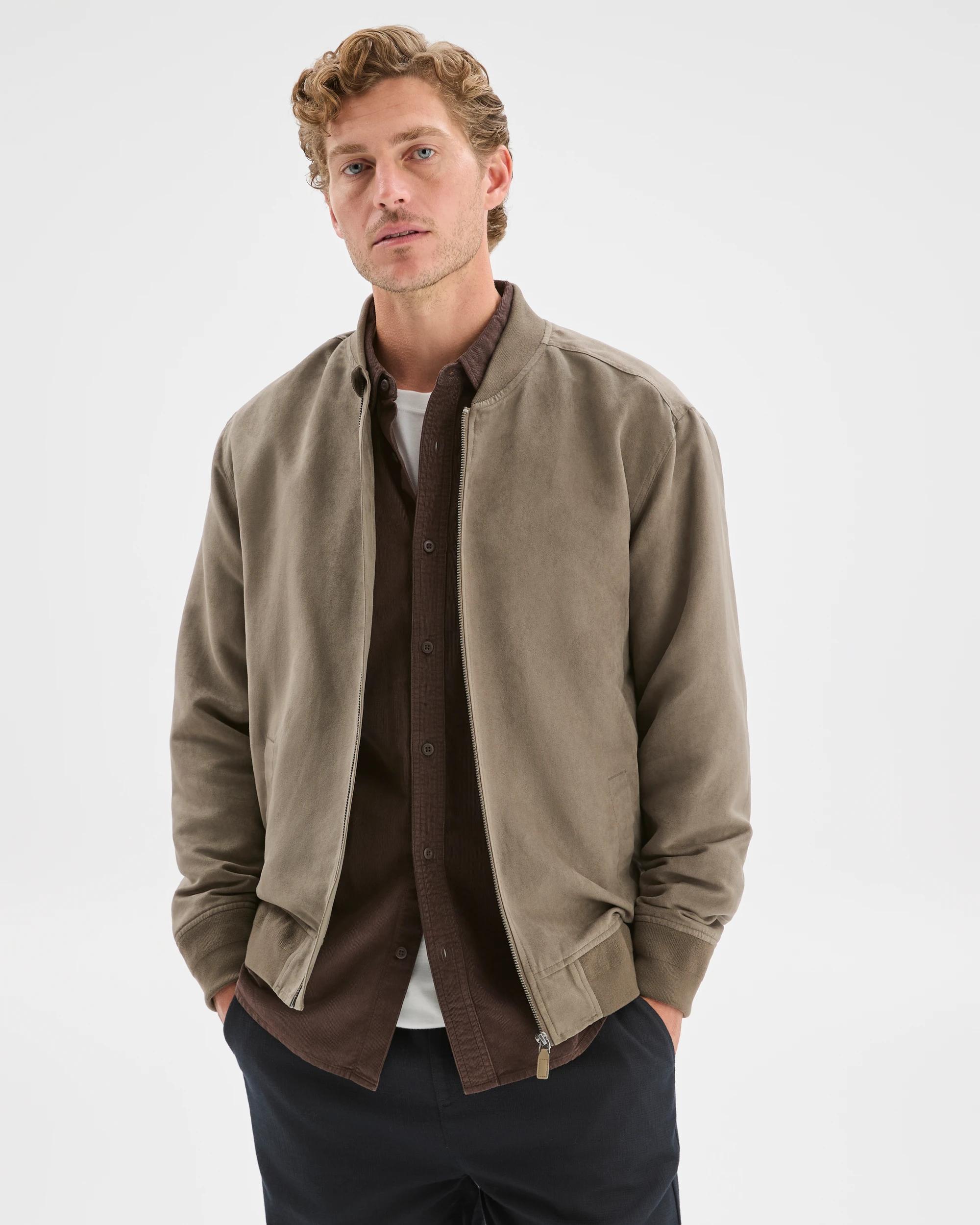 3 Target Man Faux Suede Bomber Jacket GREY OLIVE, 3 of 8