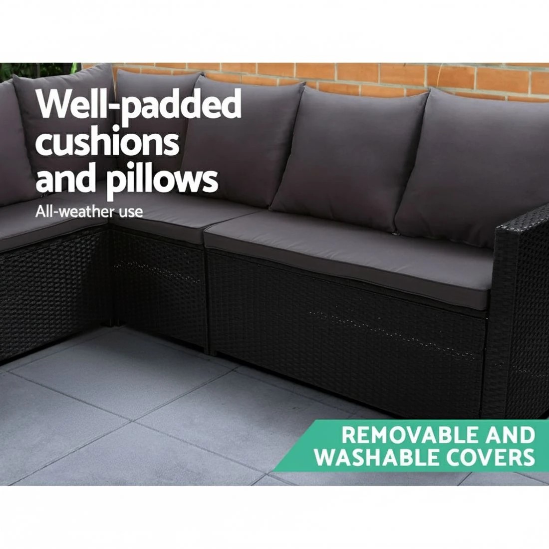 4 Gardeon Outdoor Dining Set Sofa Lounge Setting Chairs Table Bench Lawn - Black, 4 of 5