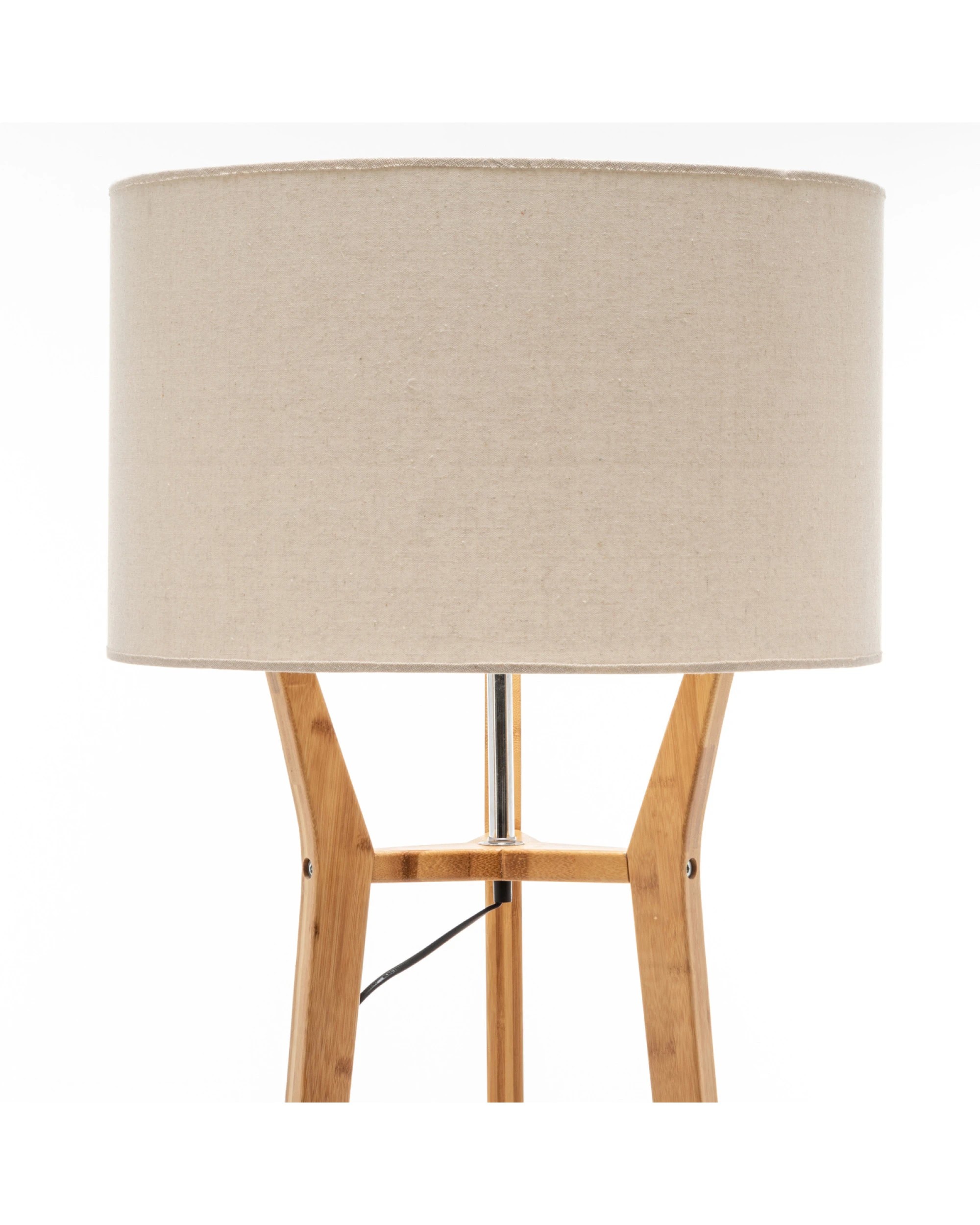 2 BR Home Bamboo Wooden Tripod Floor Lamp with Linen Shade and Shelves, 2 of 7