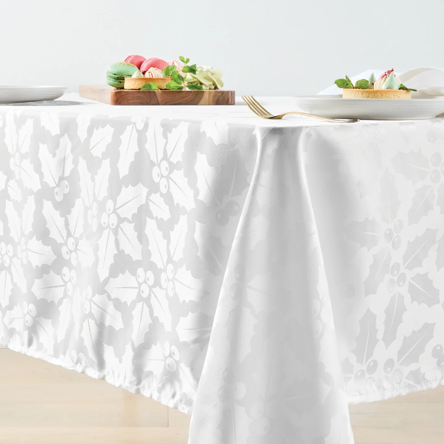 1 White Holly Jacquard Tablecloth, 1 of 3