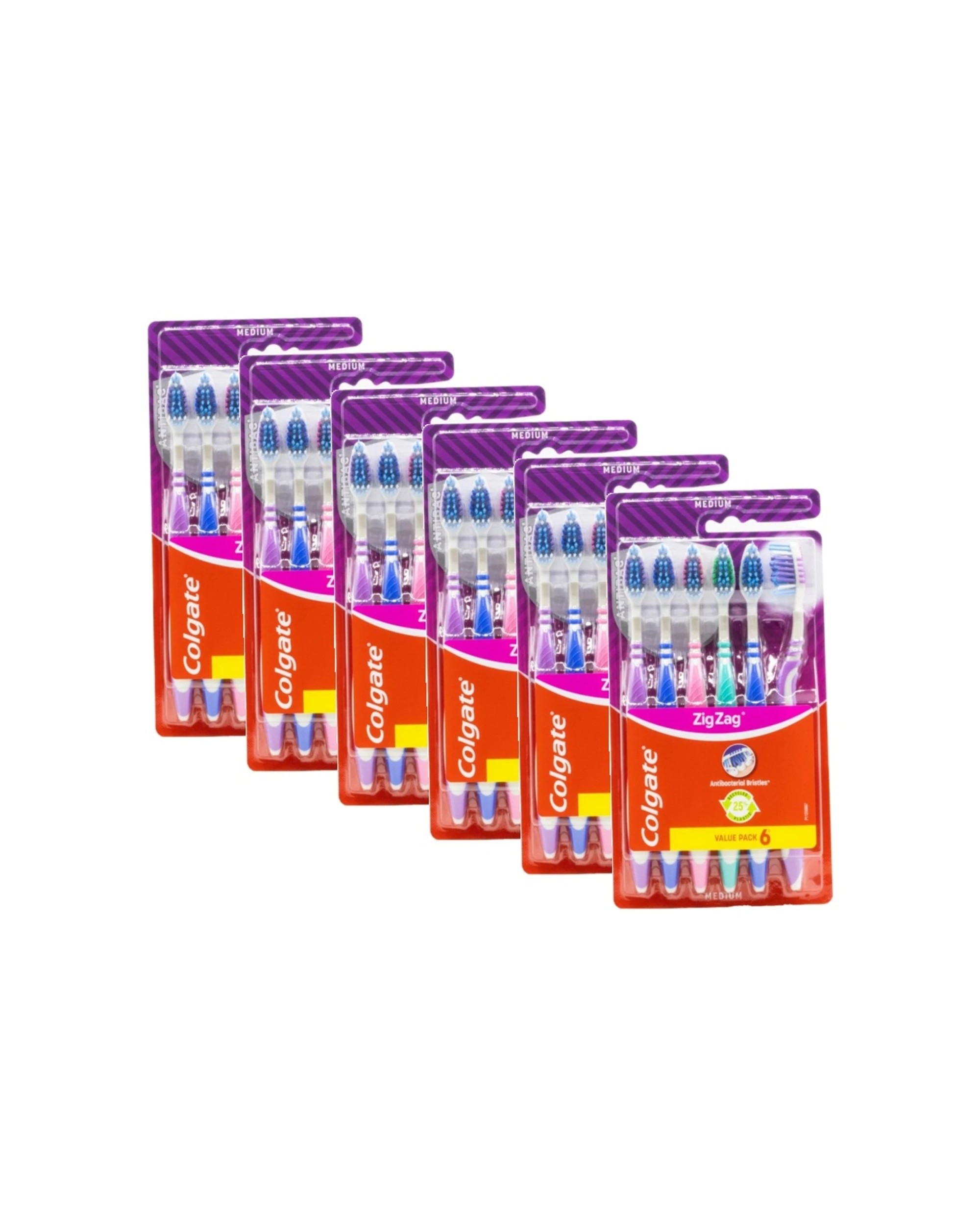 1 Colgate Zig Zag Antibacterial Bristles Toothbrush Set Medium 6PK Dental Care - Multi, 1 of 3