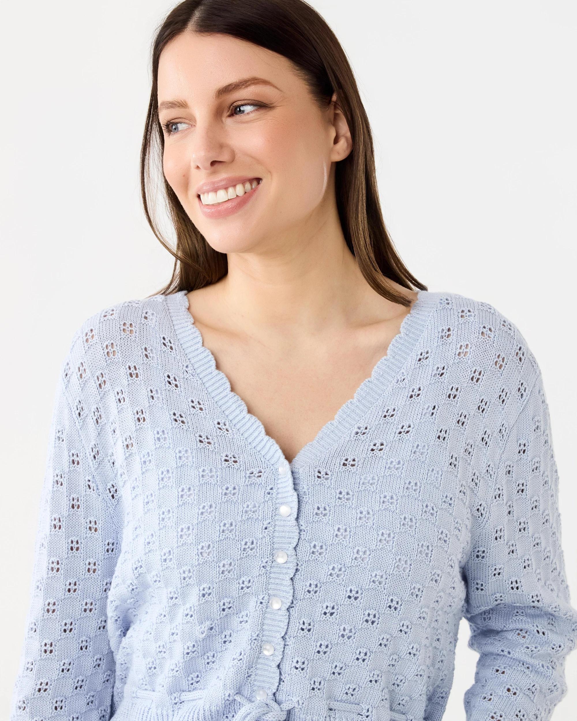 4 Pointelle Tie Waisted Cardigan Powd Blue, 4 of 8