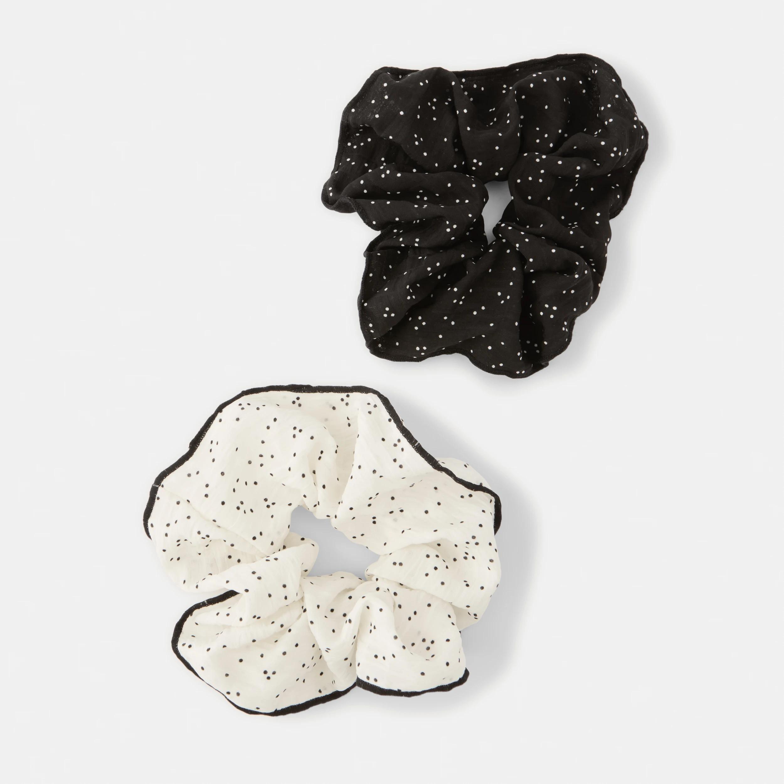 1 2 Pack Polka Dot Hair Scrunchies - Black and White Black, 1 of 4