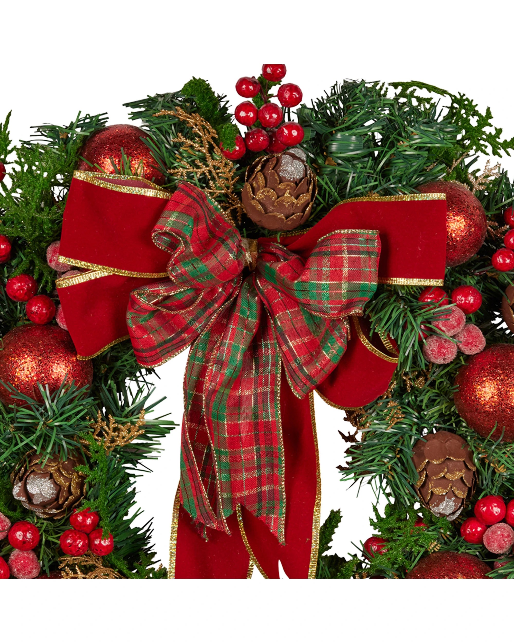 2 Christabelle Stunning 71cm Christmas Wreath Lush Red Baubles Berries Pine Cones And Bow Front Door Decoration, 2 of 10