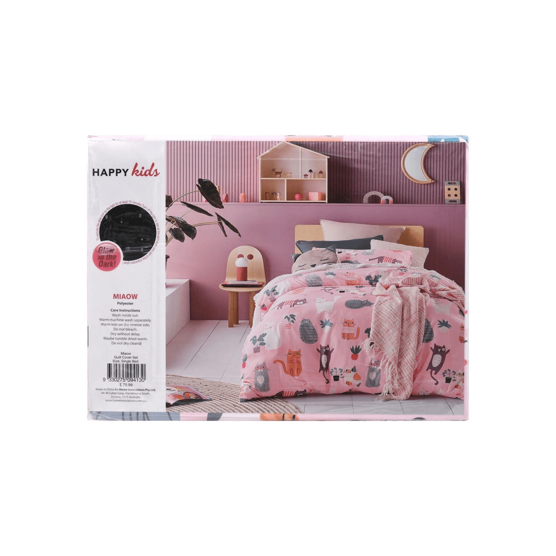 5 Happy Kids Miaow Glow in the Dark Single Quilt Cover Set Microfibre - Multi, 5 of 5