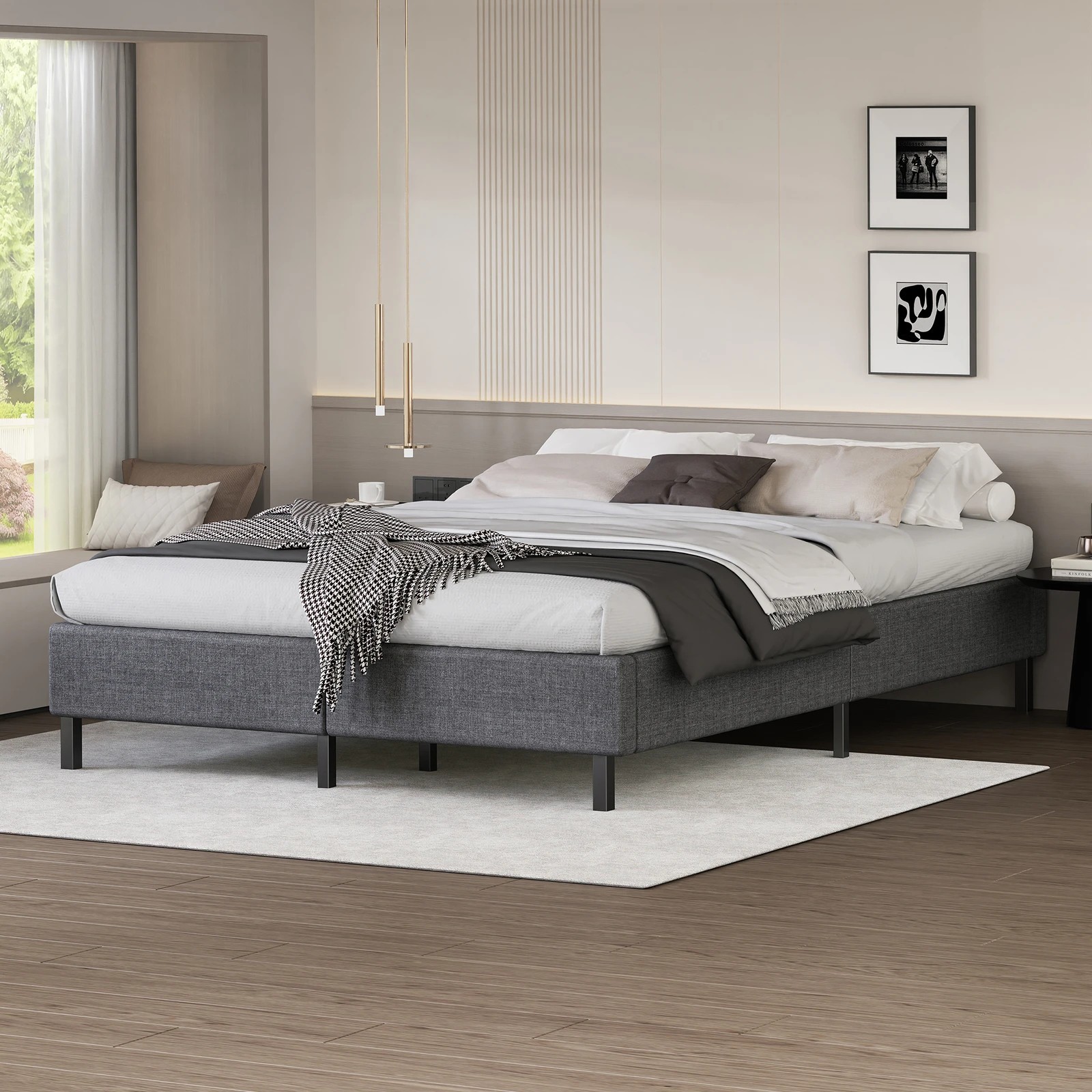 2 Alfordson Bed Frame Double Size Mattress Base Foundation Fabric Basel - Grey, 2 of 10