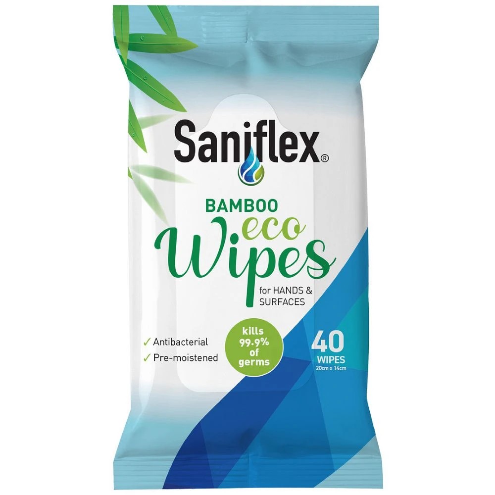 1 Saniflex Bamboo Antibacterial Hand and Surface Wipes 40 Pack, 1 of 2
