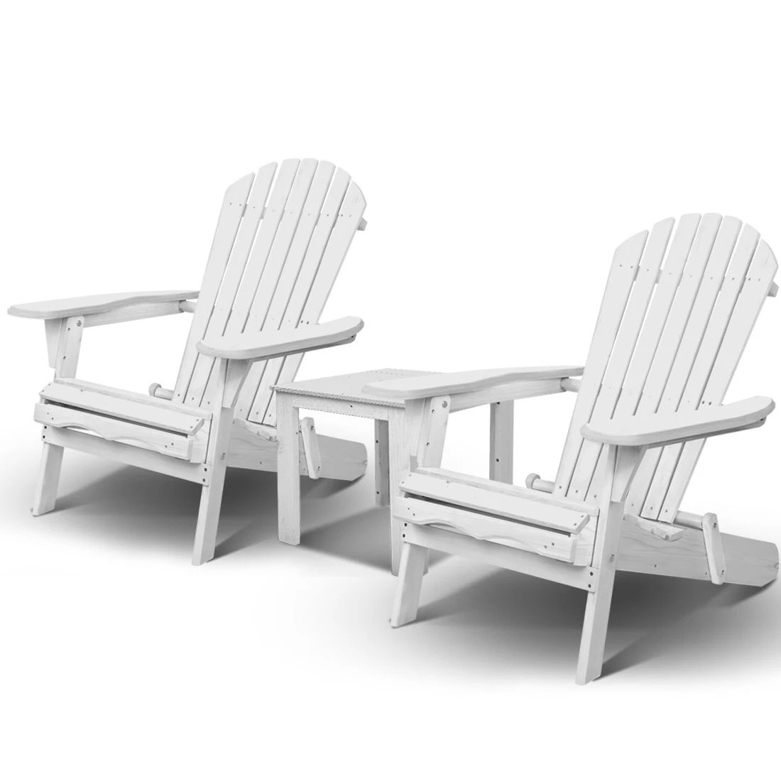 1 Gardeon 3-Piece Adirondack Outdoor Table and Chairs Wooden Foldable Beach Set Outdoor Dining Set - White, 1 of 8
