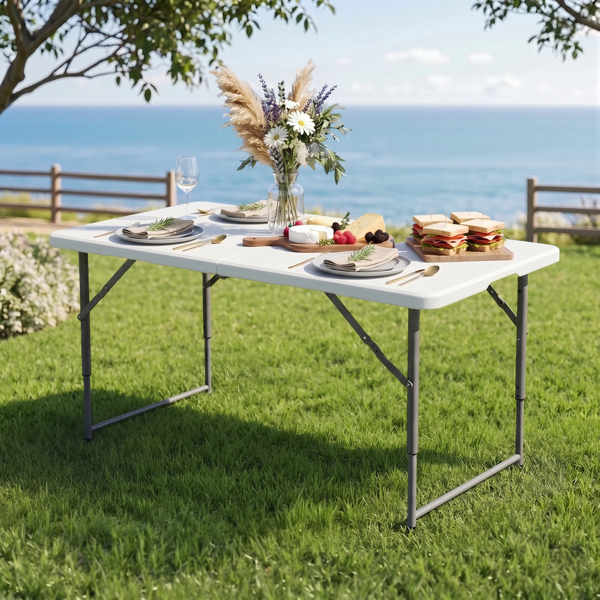 2 Gardeon 123cm Folding Table Portable Fold - White, 2 of 10