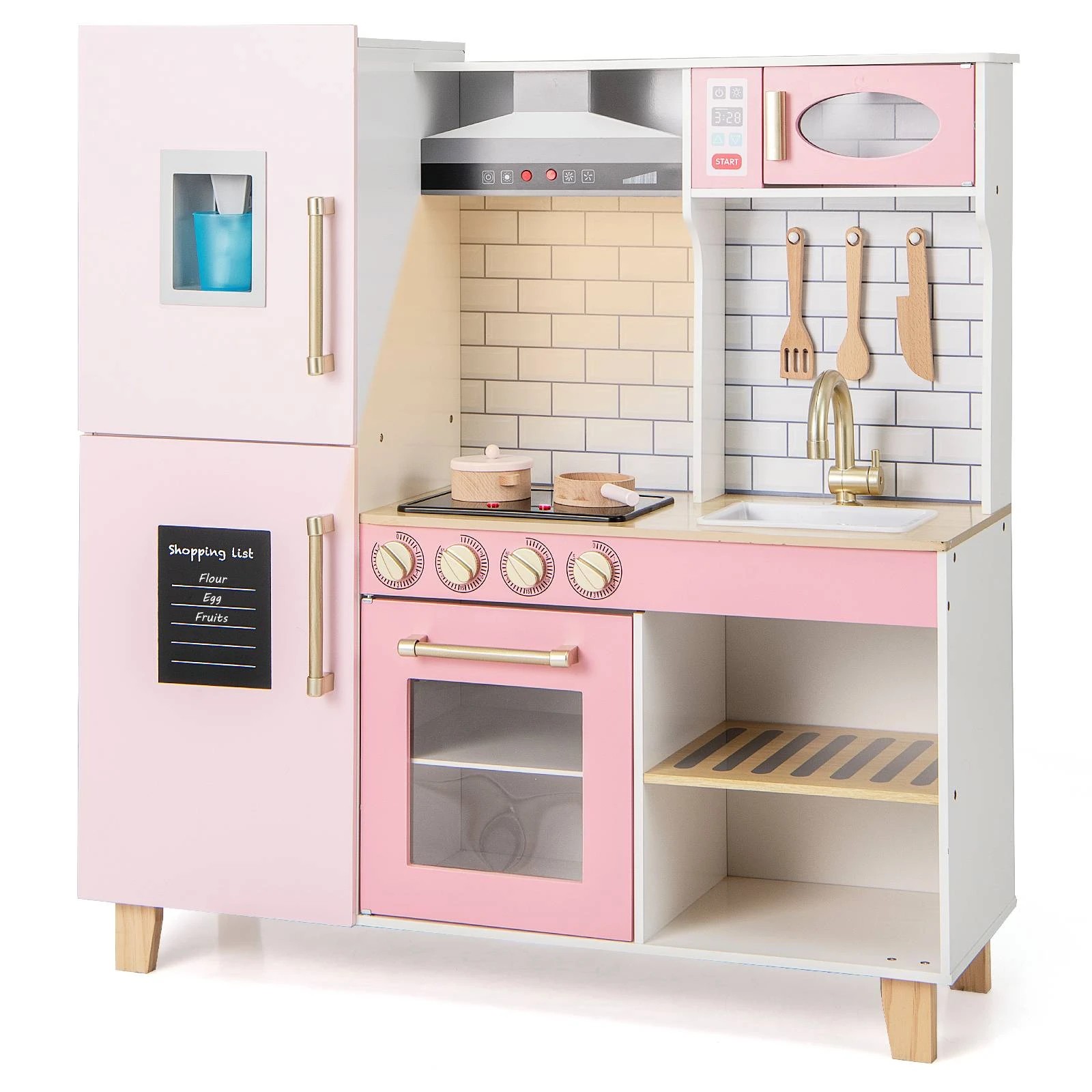 1 Costway Pretend Play Kitchen Kitchen Playset w/BBQ Grill - Pink, 1 of 1