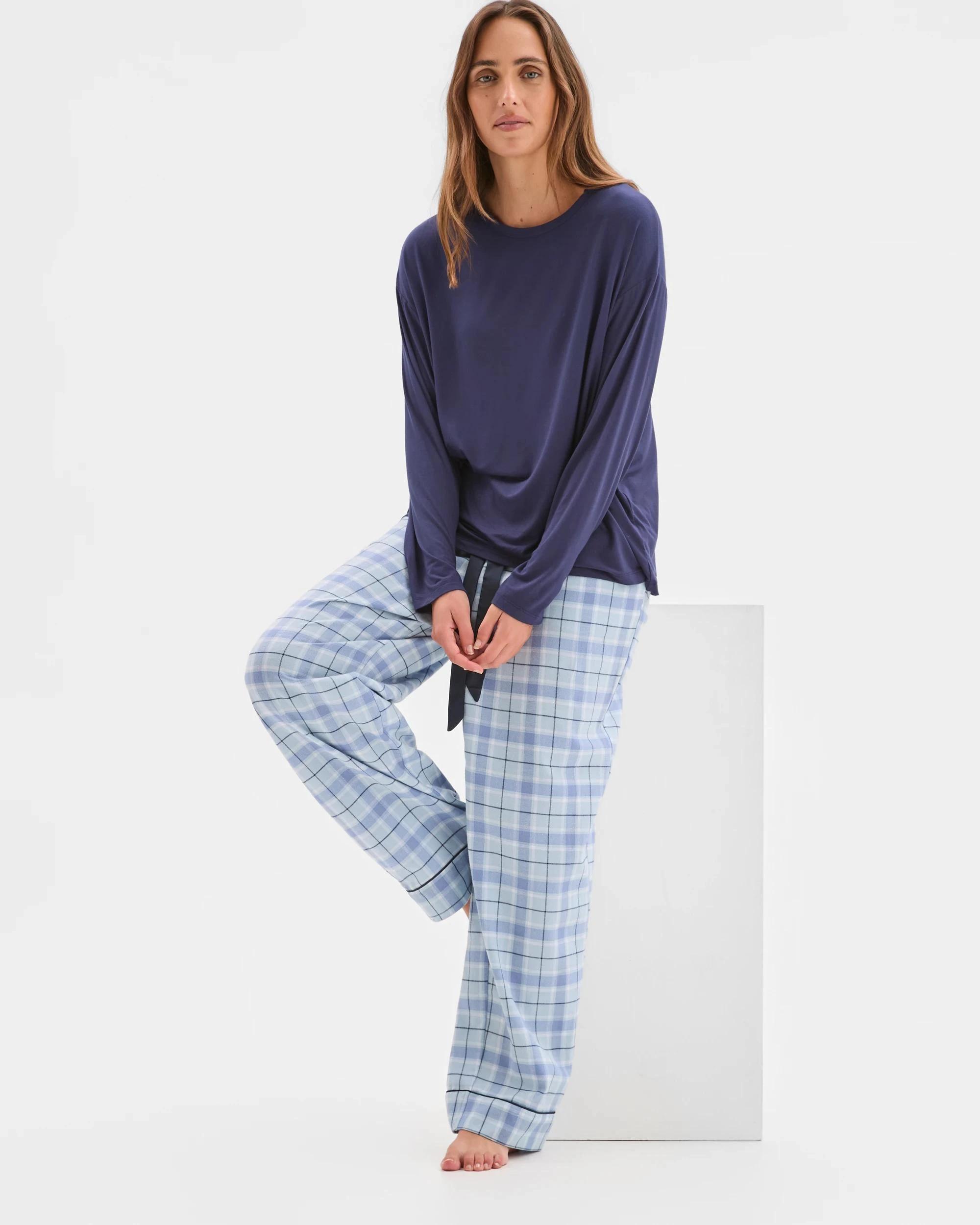 5 Target Woman Australian Cotton Flannelette Wide Leg Sleep Pants BLUE CHECK, 5 of 6