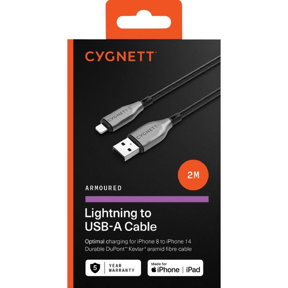 2 Cygnett Armoured Lightning to USB-A Cable 2m Black, 2 of 3