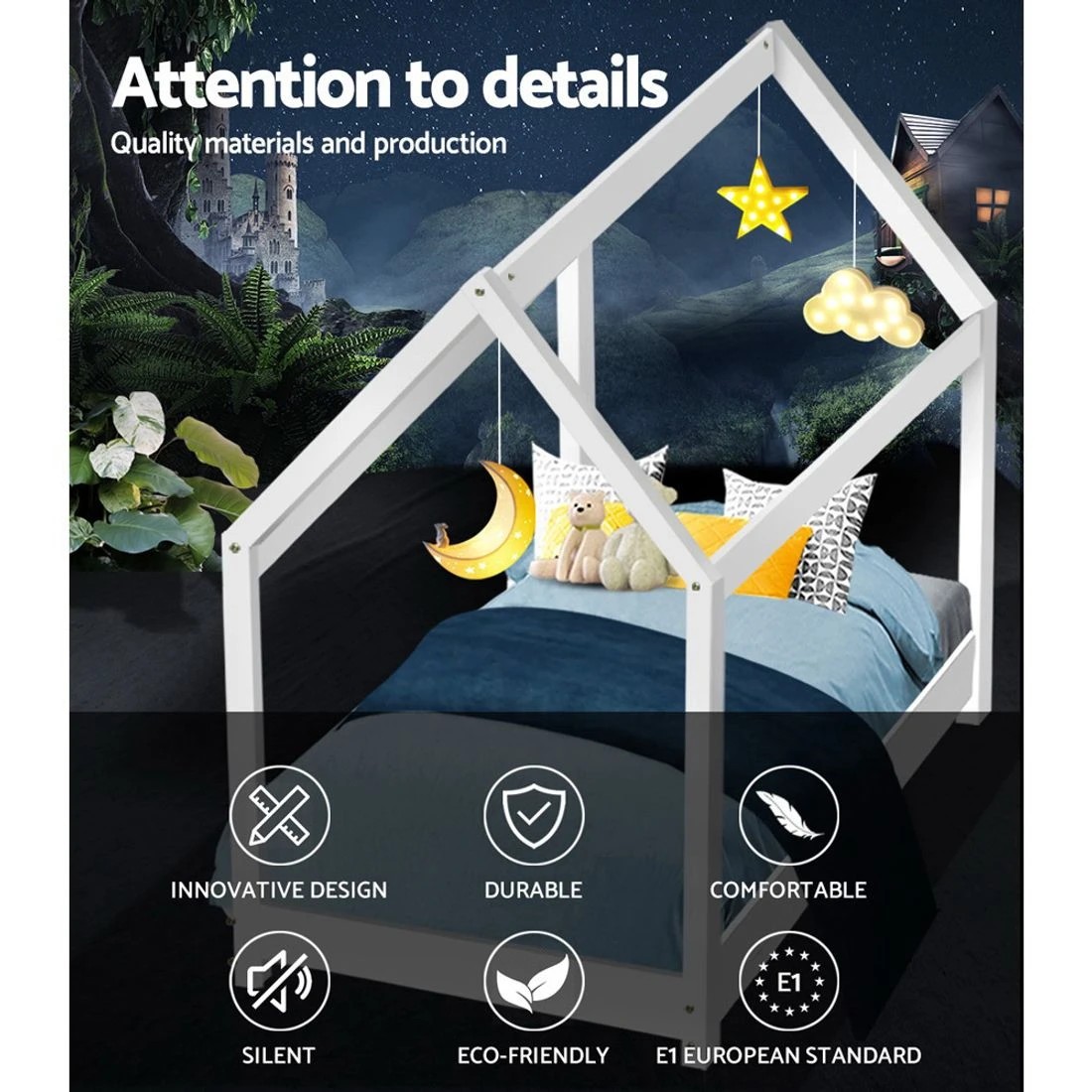 3 Artiss Bed Frame Wooden Kids House Frame  CASA - Multi, 3 of 8