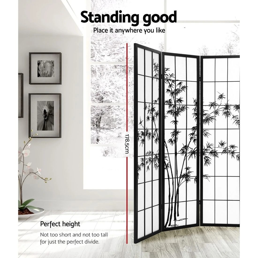 5 Artiss 8 Panel Room Divider Screen 348x179cm Bamboo - Black, 5 of 8